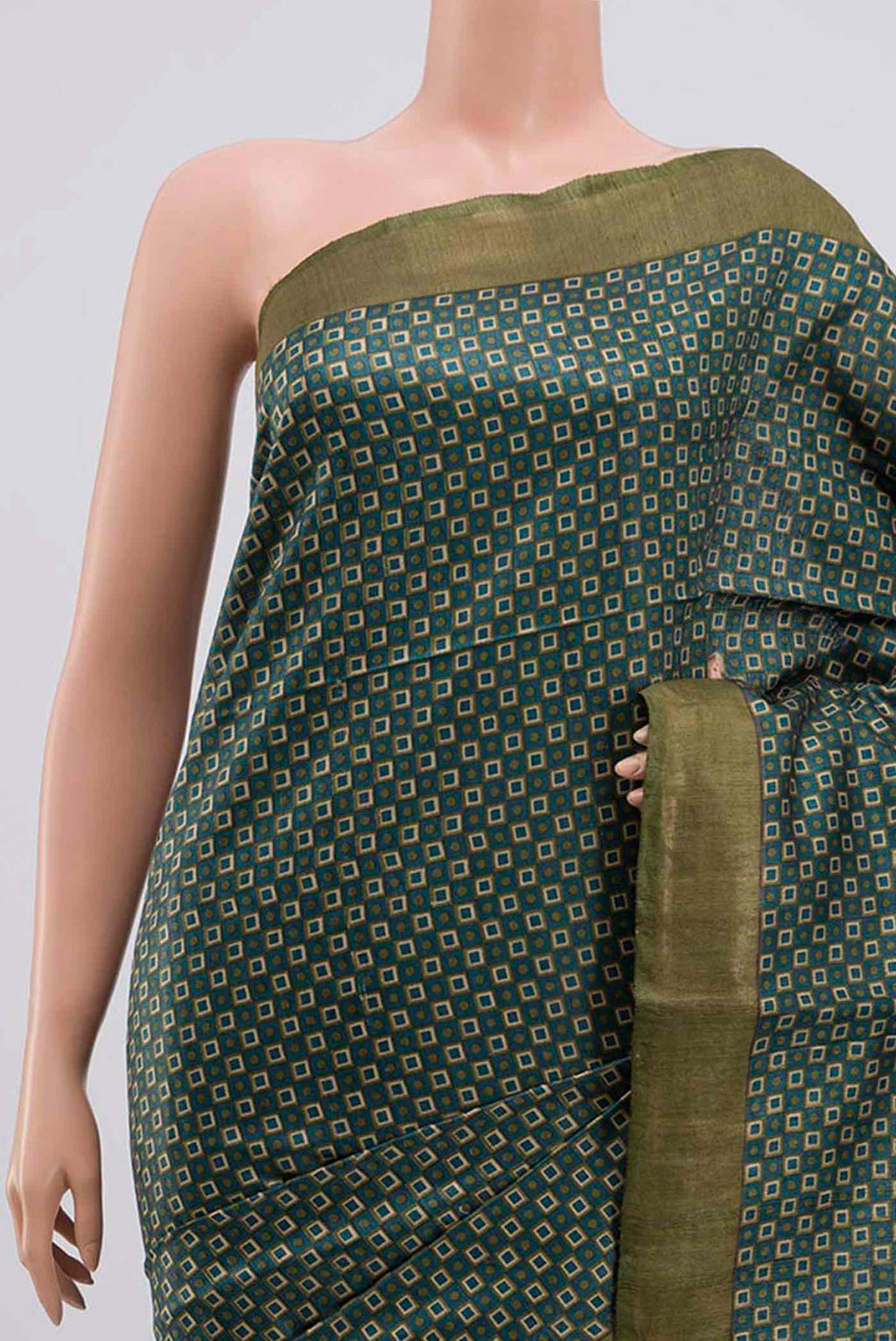 Border image of Blue Bhagalpuri Tussar Silk Saree with Printed design on the body and Zari Border