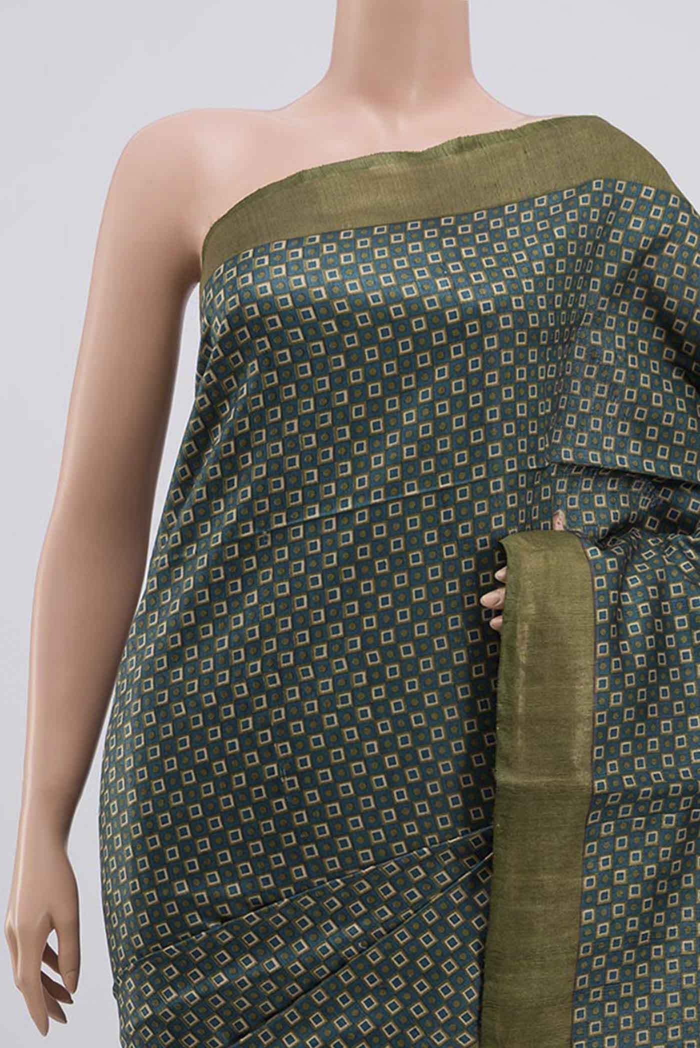 Border image of Blue Bhagalpuri Tussar Silk Saree with Printed design on the body and Zari Border