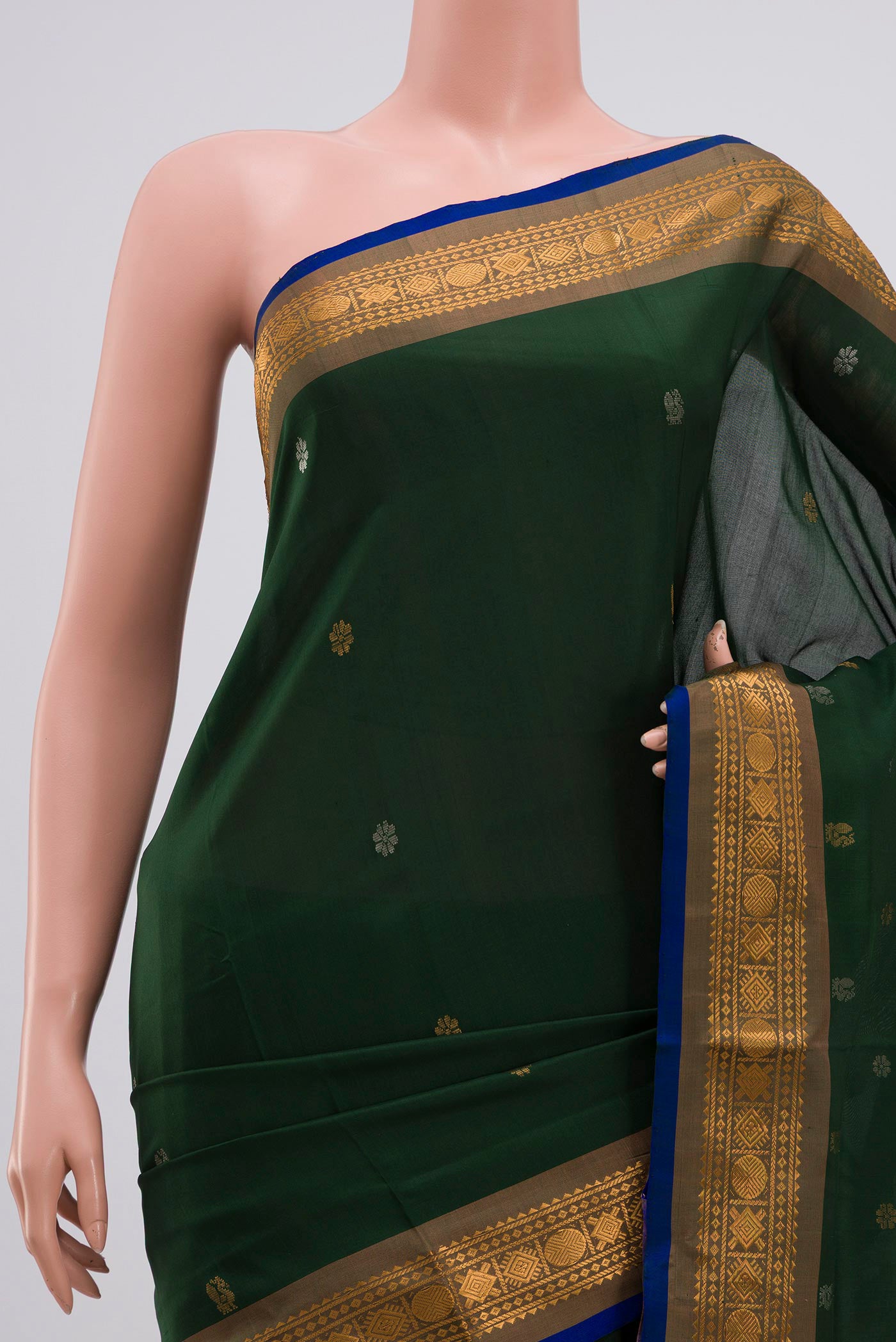 Border image of Green Uppada Silk Saree with Zari Butta on the body and Zari Border. 