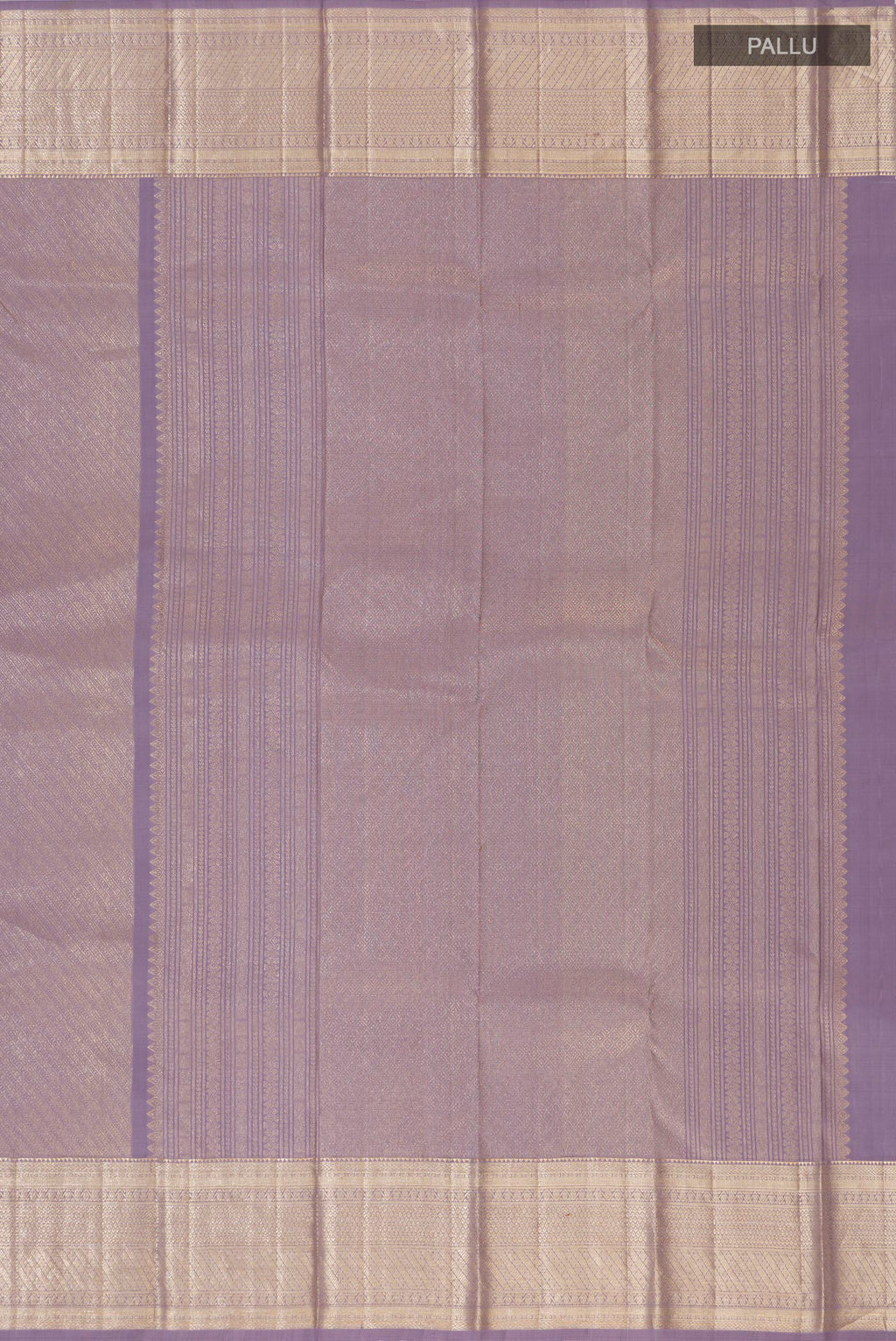 Close up image of the pallu of Lavender Kanchipuram Silk Saree with Zari Brocade on the body and Zari Border. 