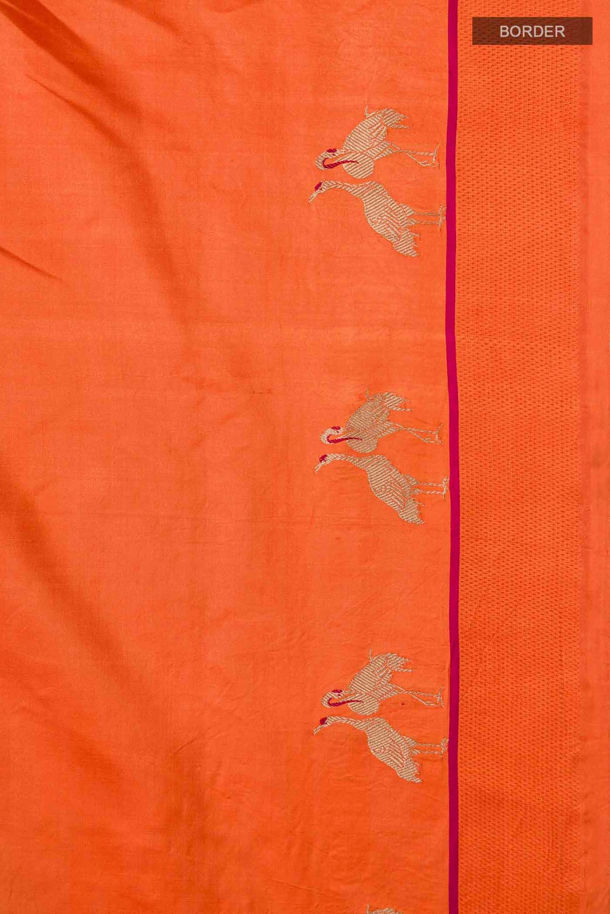 Border image of Orange Banarasi Silk Saree with Plain Body and Thread Border