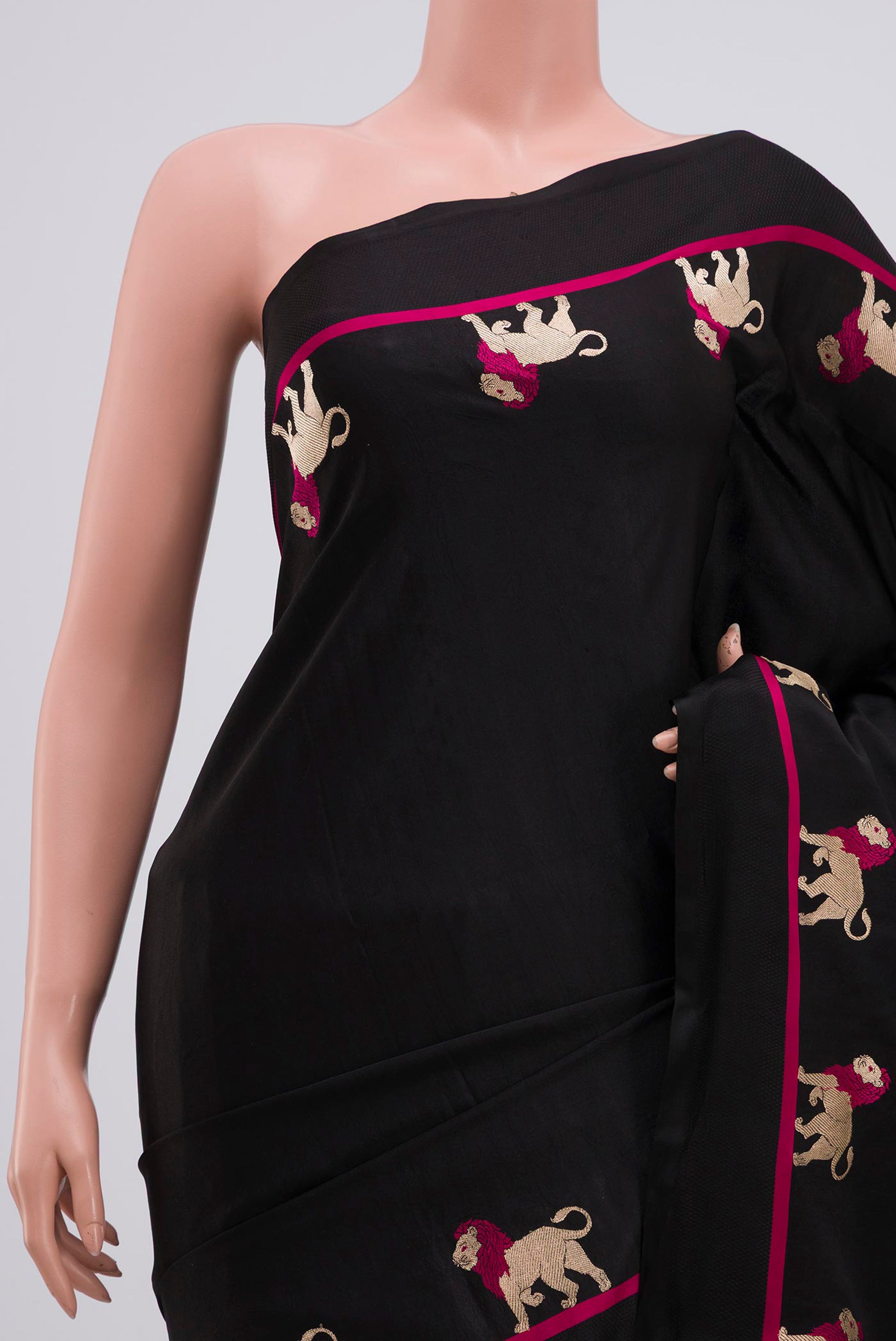 Border image of Black Banarasi Silk Saree with Plain Body and Fancy Border. 