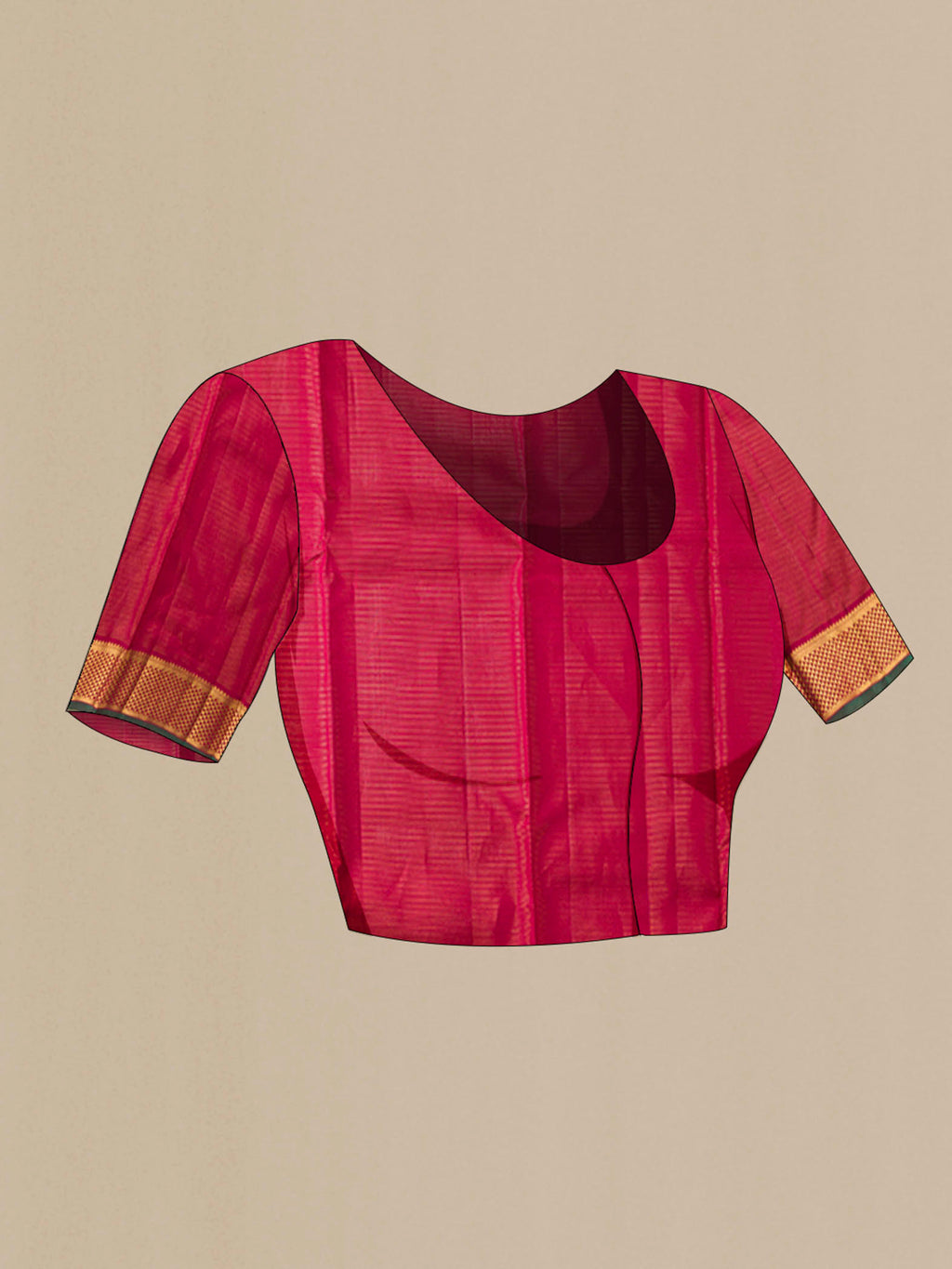 Close up image of the blouse of Maroon Kanchipuram Silk Saree with Checked design on the body and Zari Border