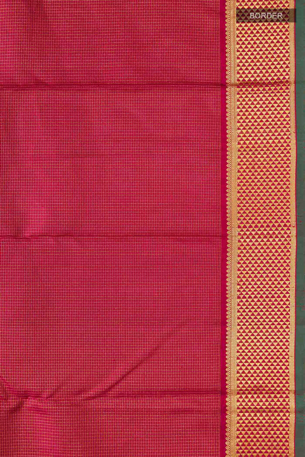 Border image of Maroon Kanchipuram Silk Saree with Checked design on the body and Zari Border