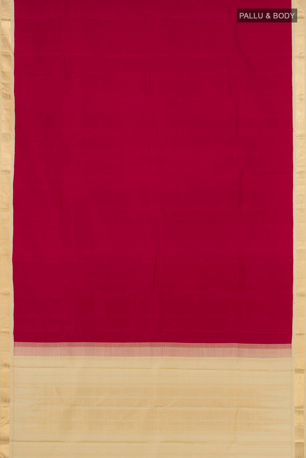 Flat view of Pure Silk Pure Zari Maroon Kanjivaram Saree with Plain Body and Zari Border. 