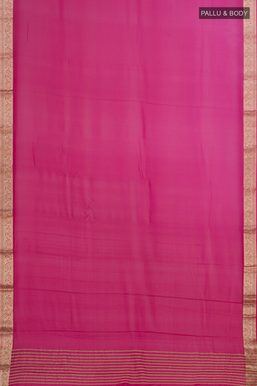 Flat view of Pink Chiffon Saree with Plain Body and Zari Border. 