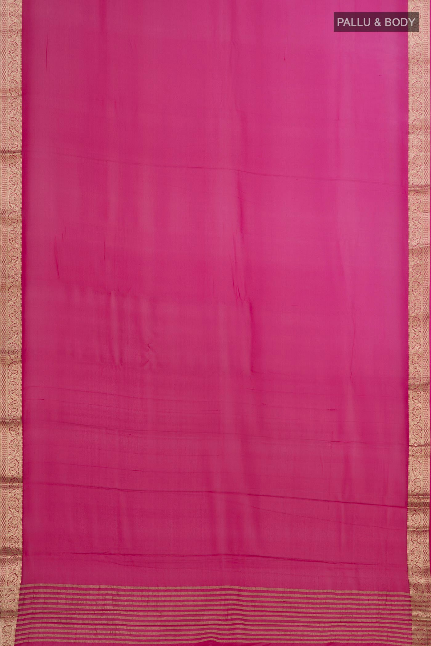 Flat view of Pink Chiffon Saree with Plain Body and Zari Border. 