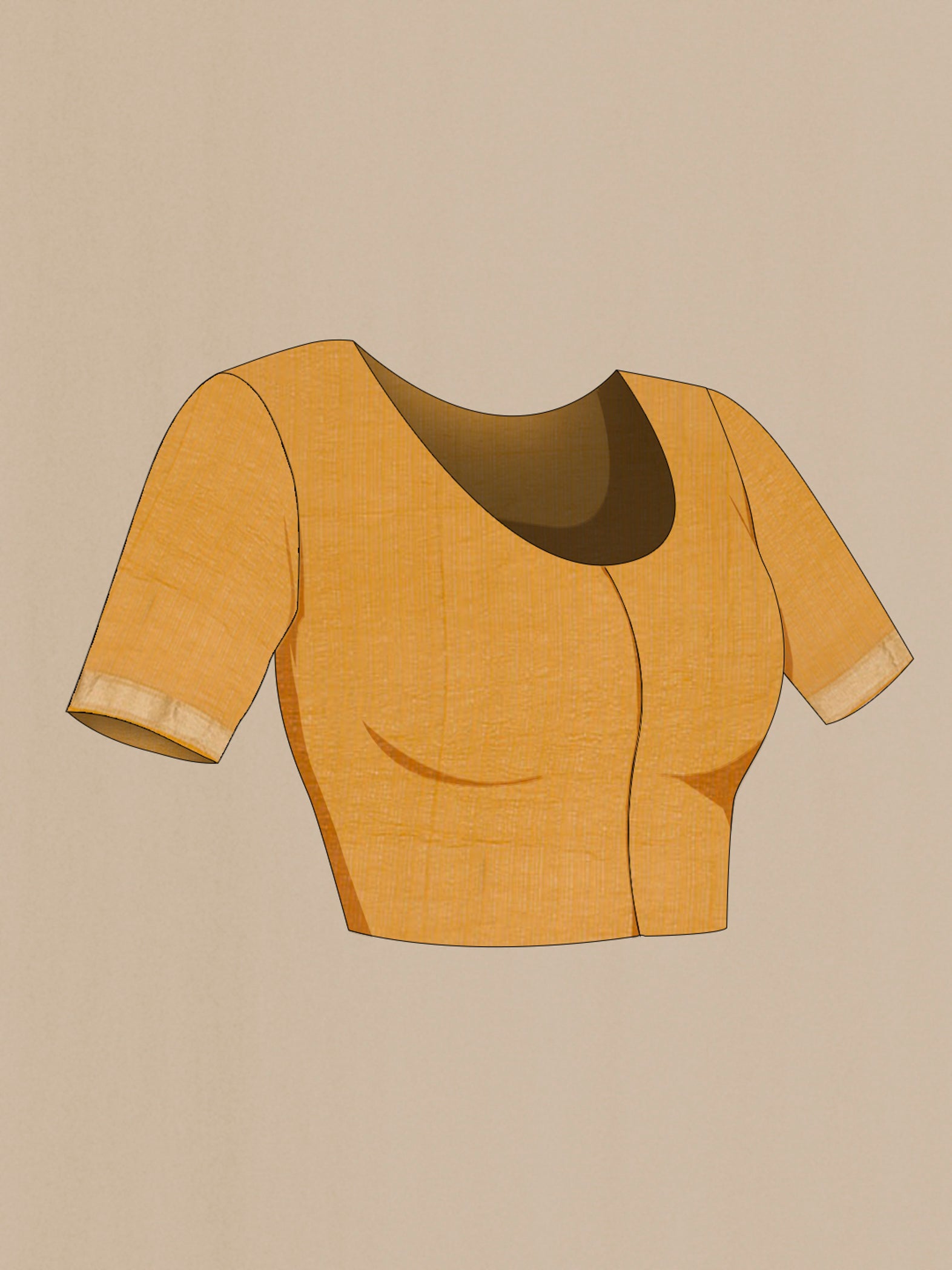 Close up image of the blouse of Yellow Chiffon Saree with Plain Body and Zari Border. 