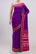 Blue Dual Tone Kanchipuram Silk Saree with Thread Butta on the body and Thread Border.  displayed on a mannequin