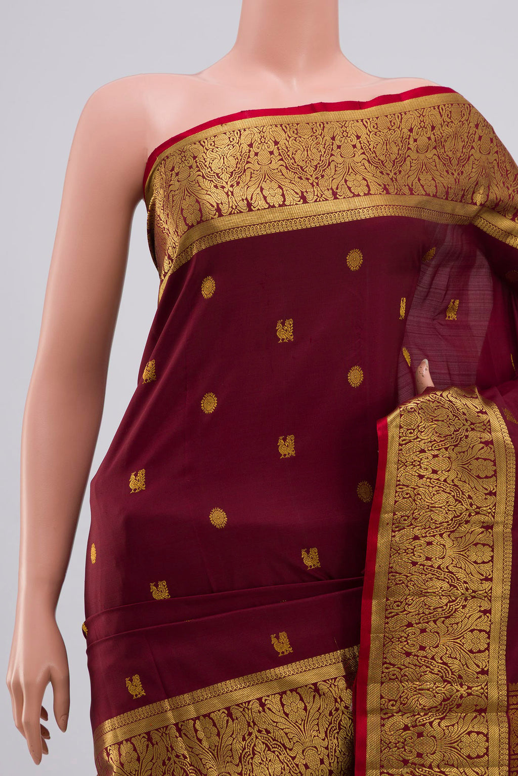Border image of Coffee Brown Kanjivaram Silk Saree with Zari Butta on the body and Zari Border. 
