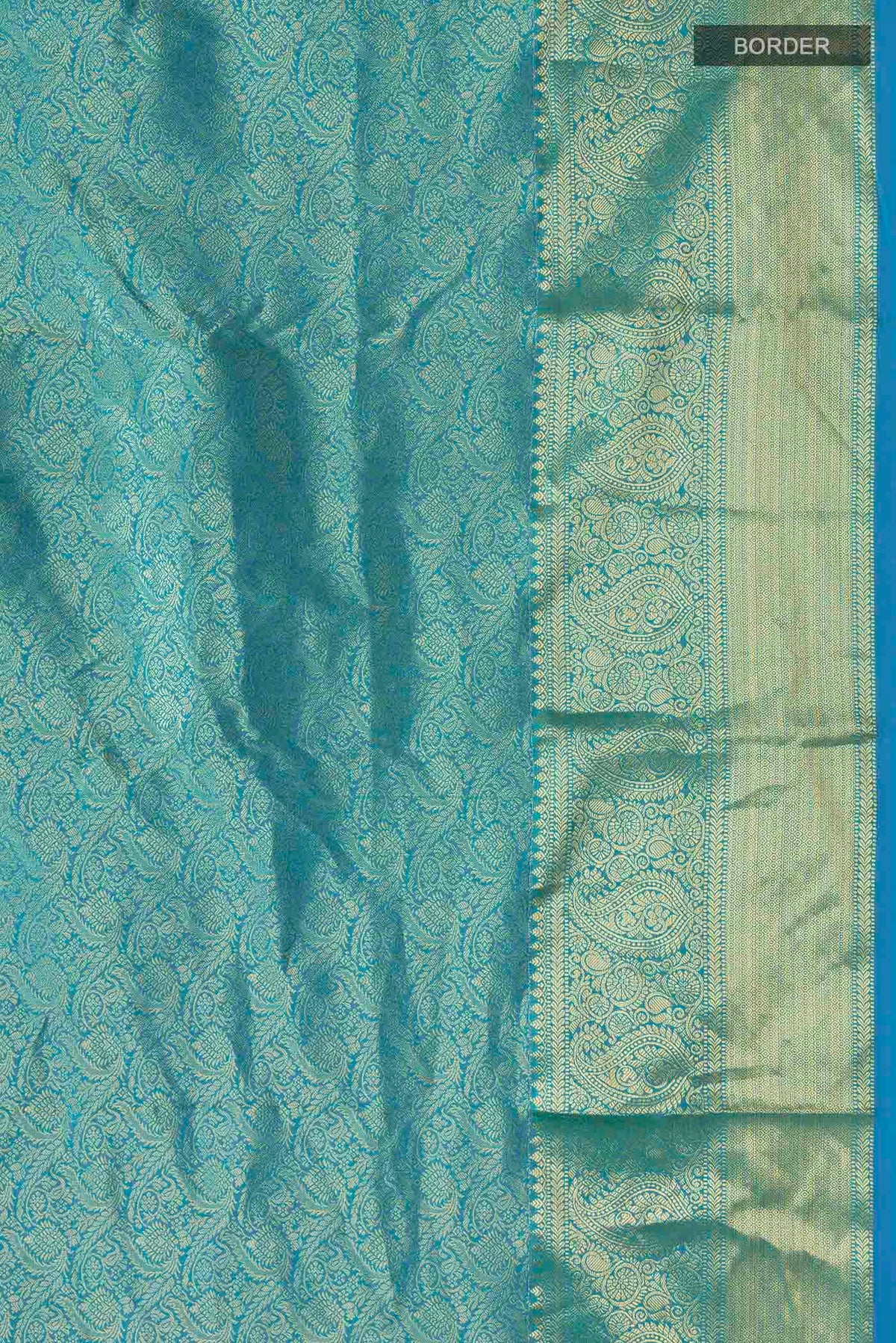 Border image of Blue Kanchipuram Silk Saree with Zari Brocade on the body and Zari Border