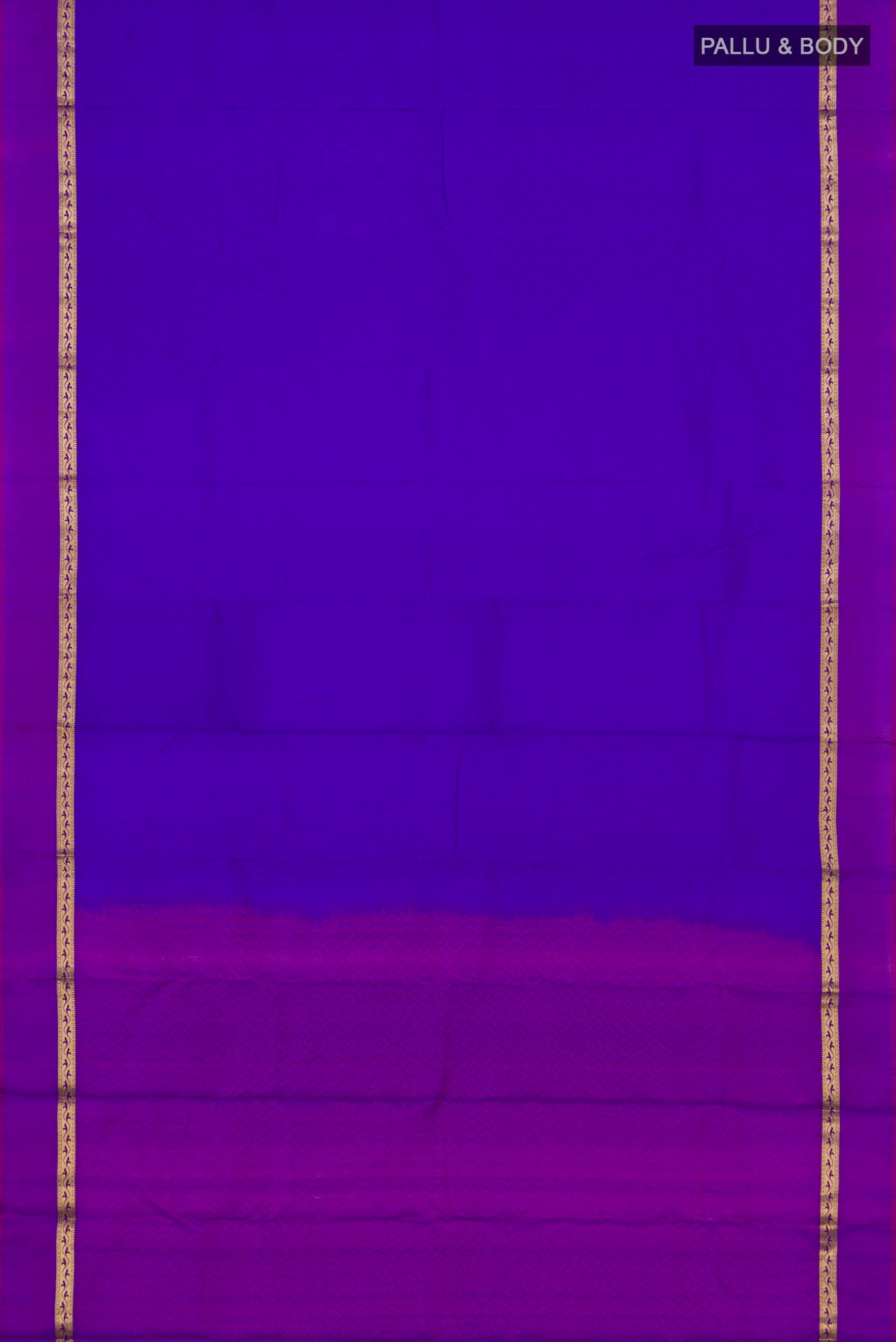 Flat view of Blue Kanchipuram Silk Saree with Jacquard design on the body and Thin Zari Line. 