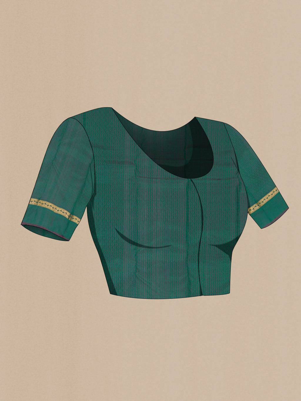 Close up image of the blouse of Light Green Kanchipuram Silk Saree with Jacquard design on the body and Thin Zari Line. 