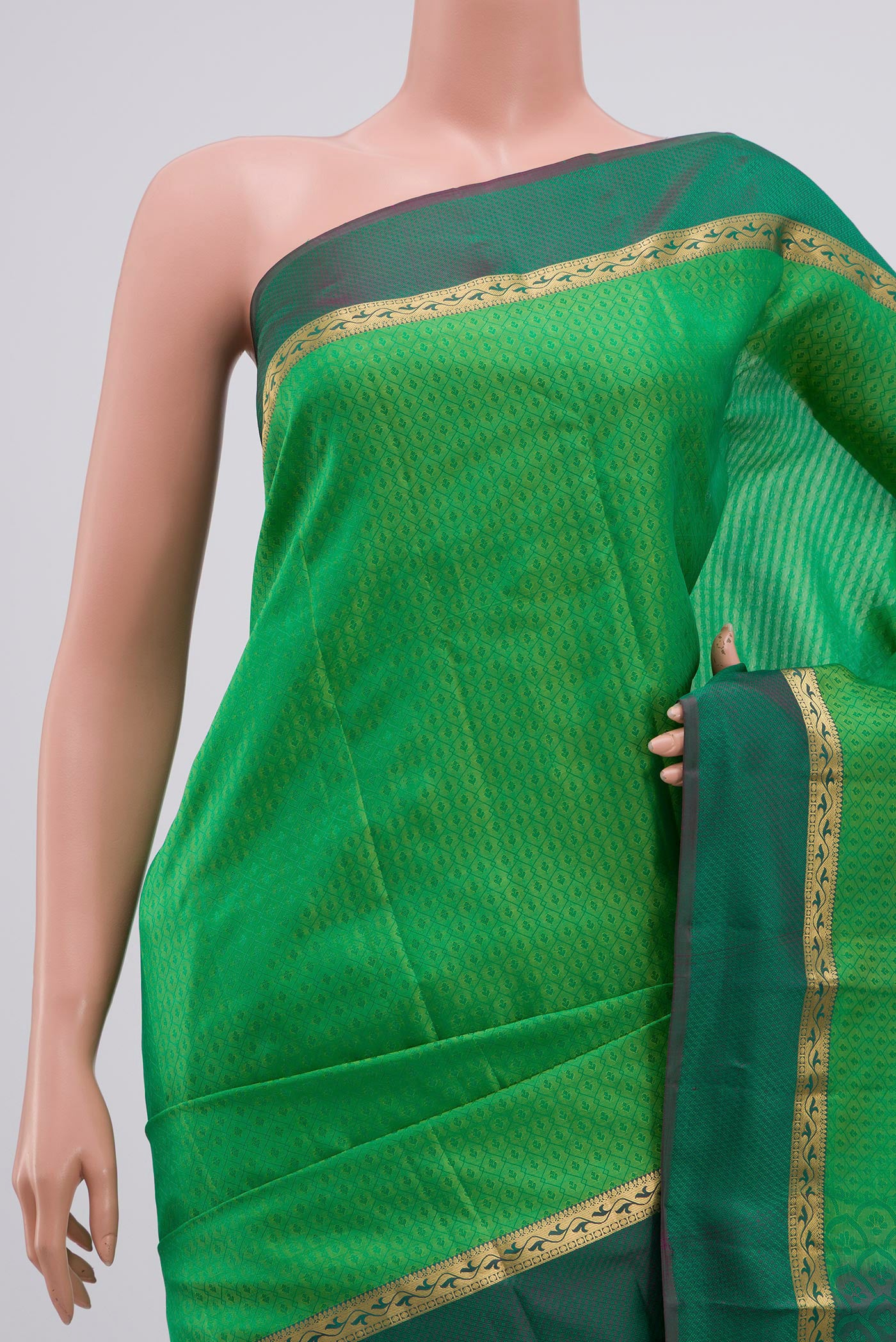 Border image of Light Green Kanchipuram Silk Saree with Jacquard design on the body and Thin Zari Line. 