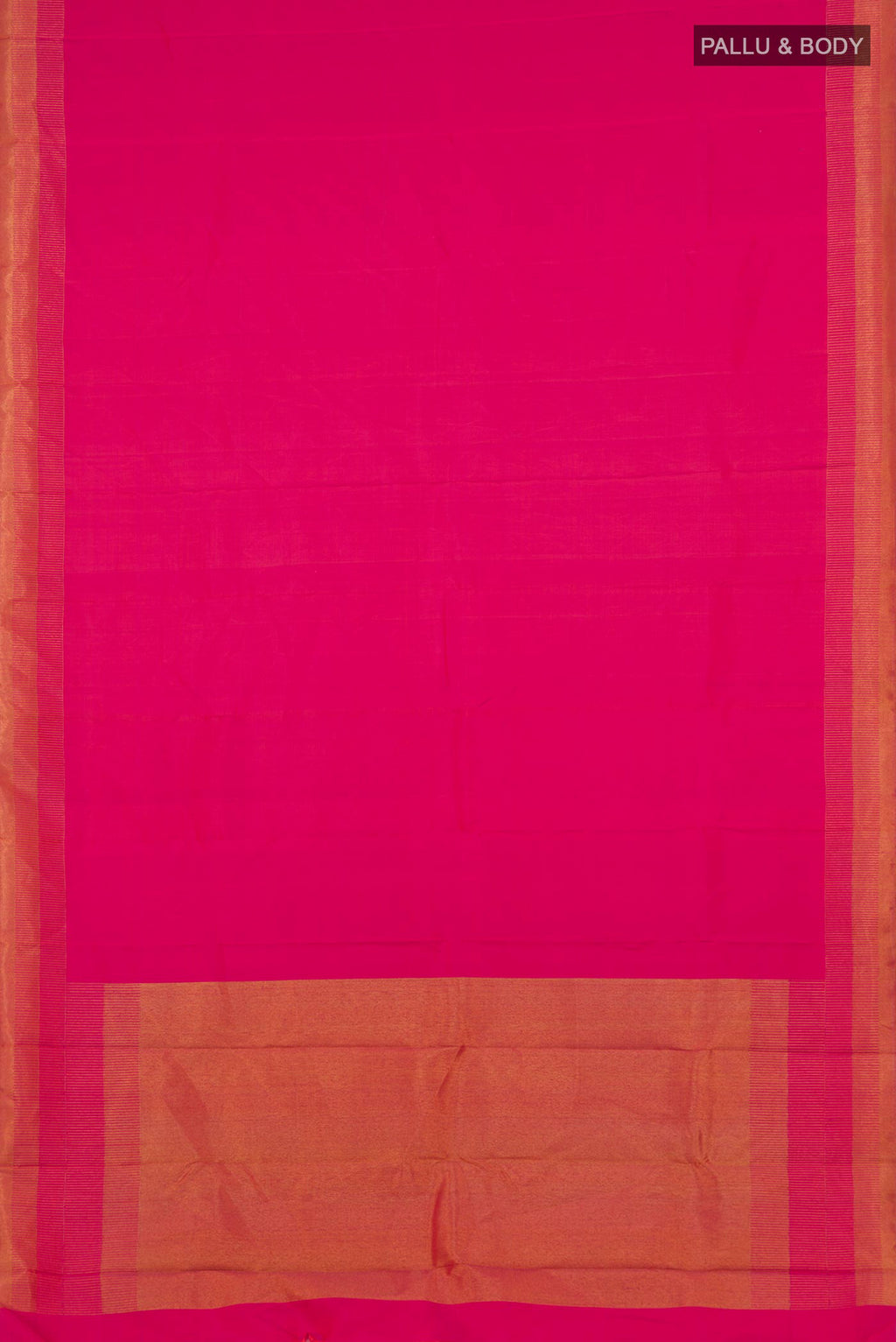 Flat view of Pure Silk Pure Zari Pink Kanchipuram Saree with Plain Body and Zari Border. 