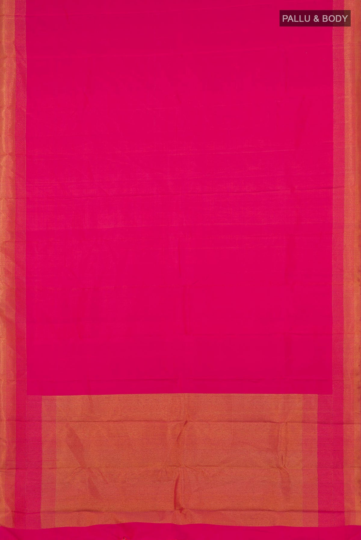 Flat view of Pure Silk Pure Zari Pink Kanchipuram Saree with Plain Body and Zari Border. 