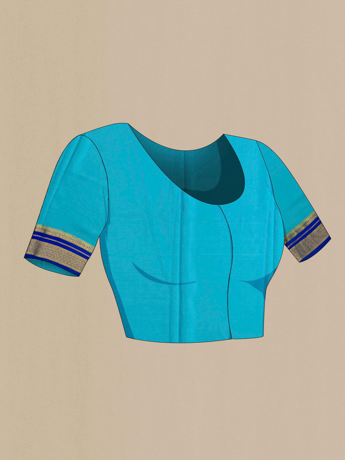 Close up image of the blouse of Multi Color Mysore Crepe Saree with Stripes on the body and Zari Border