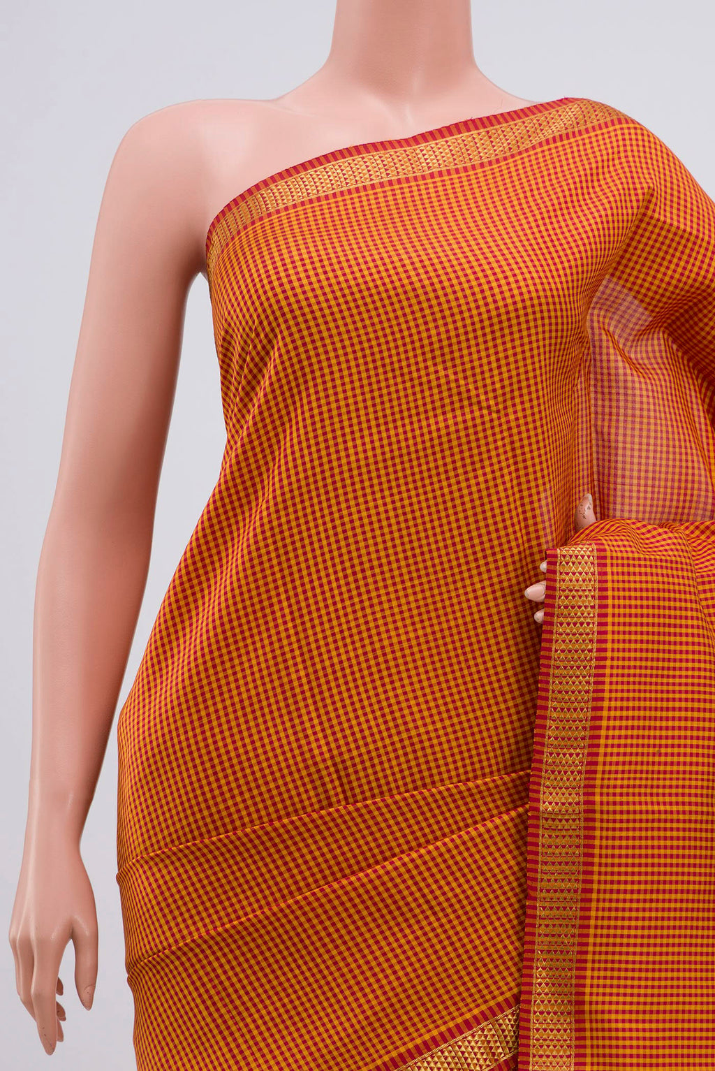 Border image of Pure Silk Pure Zari Multi Color Kanjivaram Saree with Checked design on the body and Zari Border. 