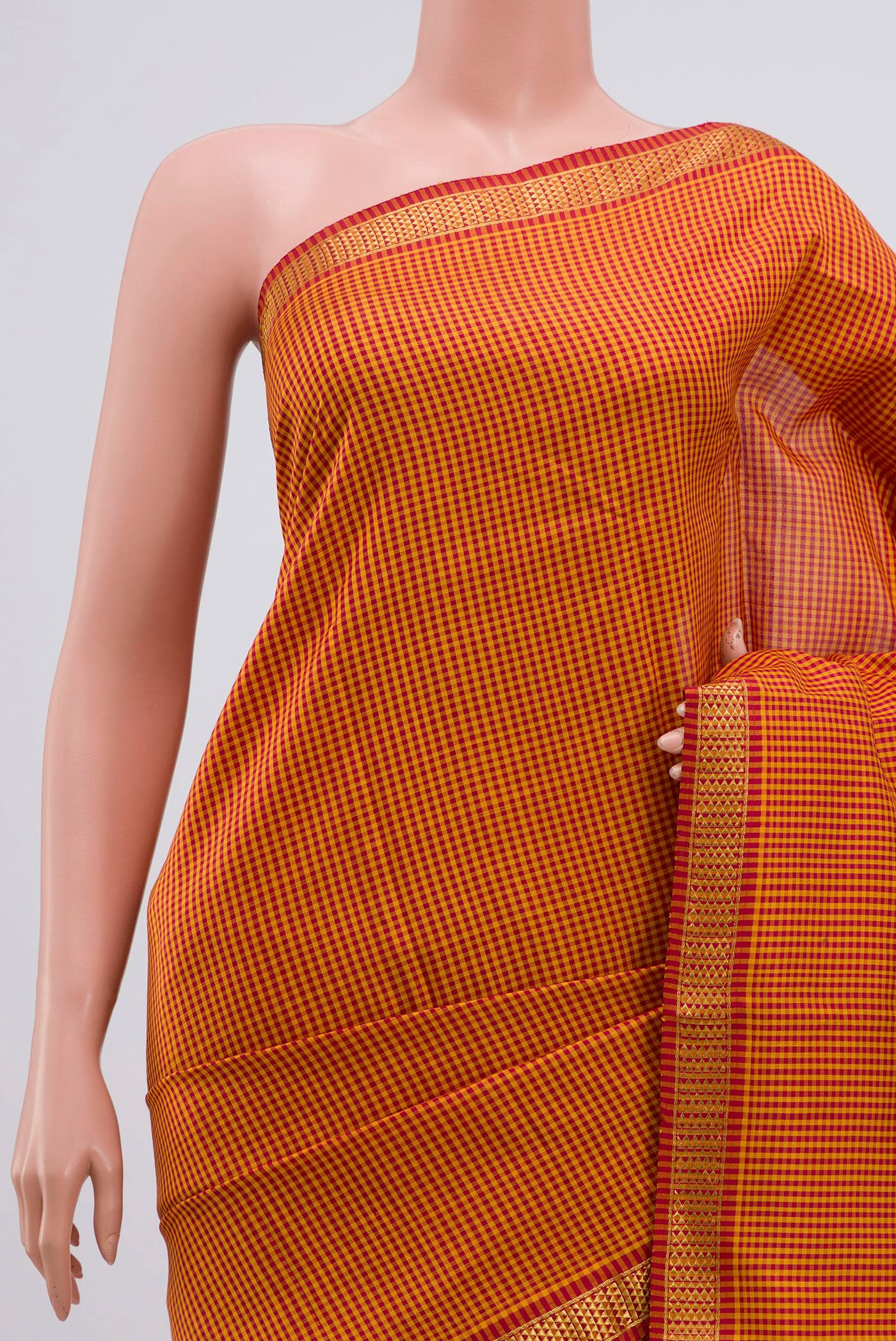 Border image of Pure Silk Pure Zari Multi Color Kanjivaram Saree with Checked design on the body and Zari Border. 