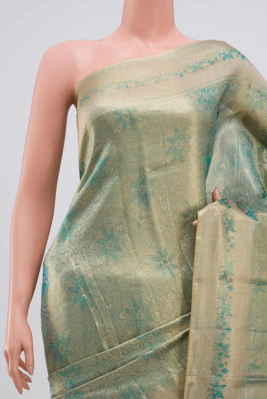 Border image of Light Blue Kanjivaram Silk Saree with Zari Brocade on the body and Zari Border. 