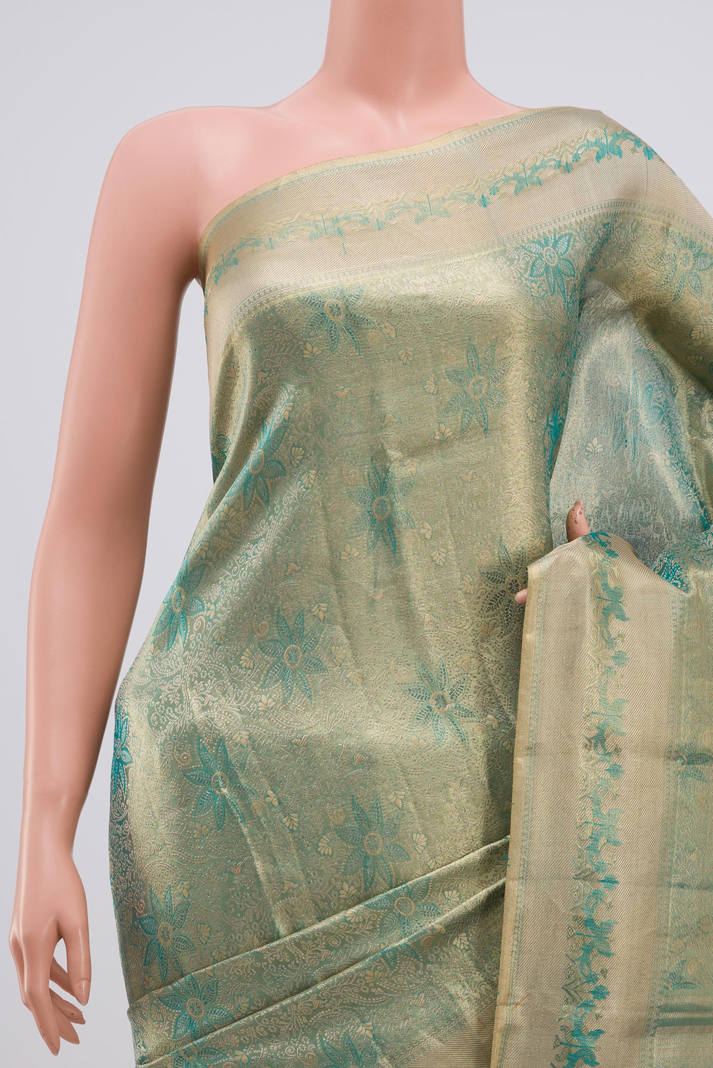 Border image of Light Blue Kanjivaram Silk Saree with Zari Brocade on the body and Zari Border. 