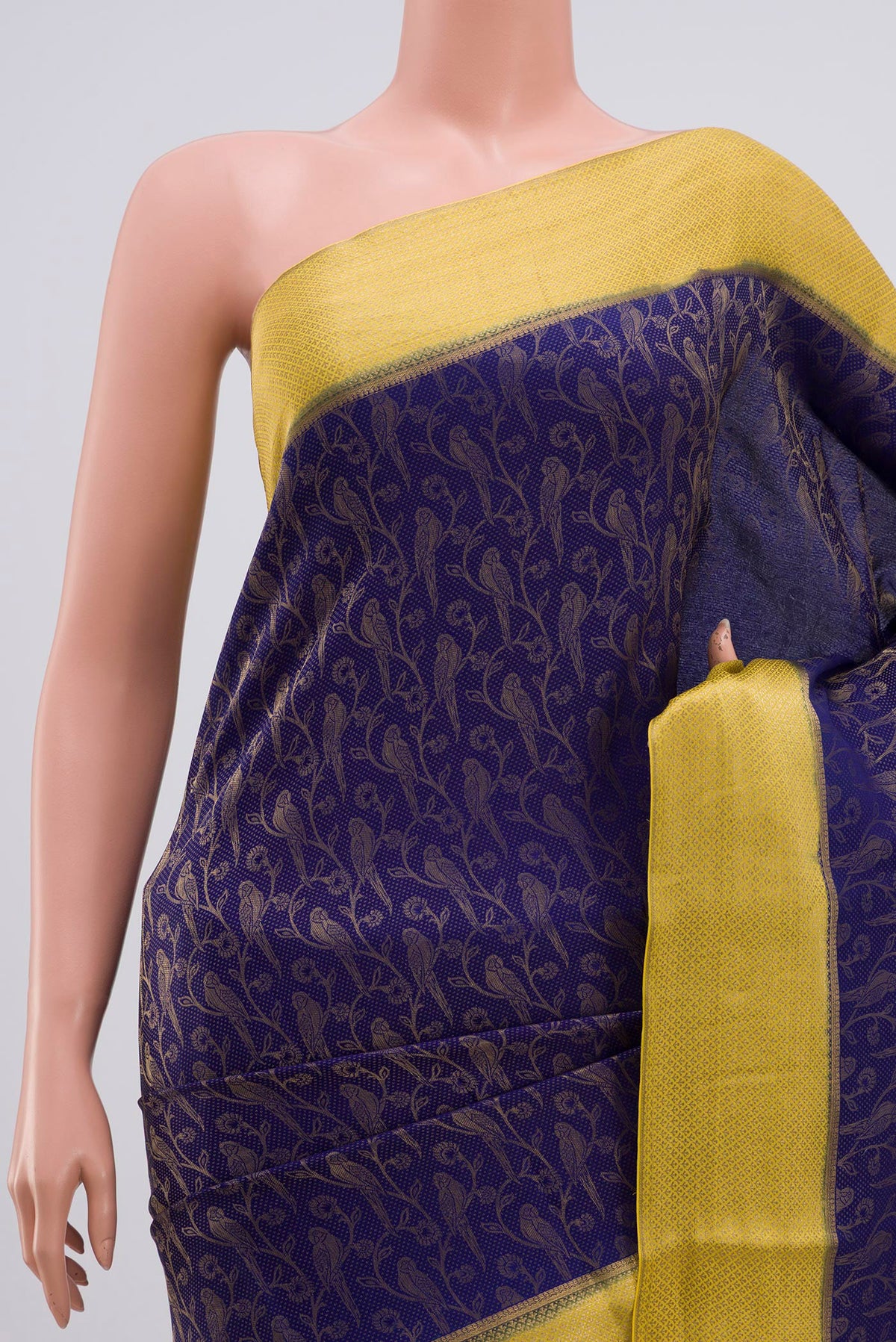Border image of Blue Mysore Crepe Saree with Zari Brocade on the body and Zari Border. 