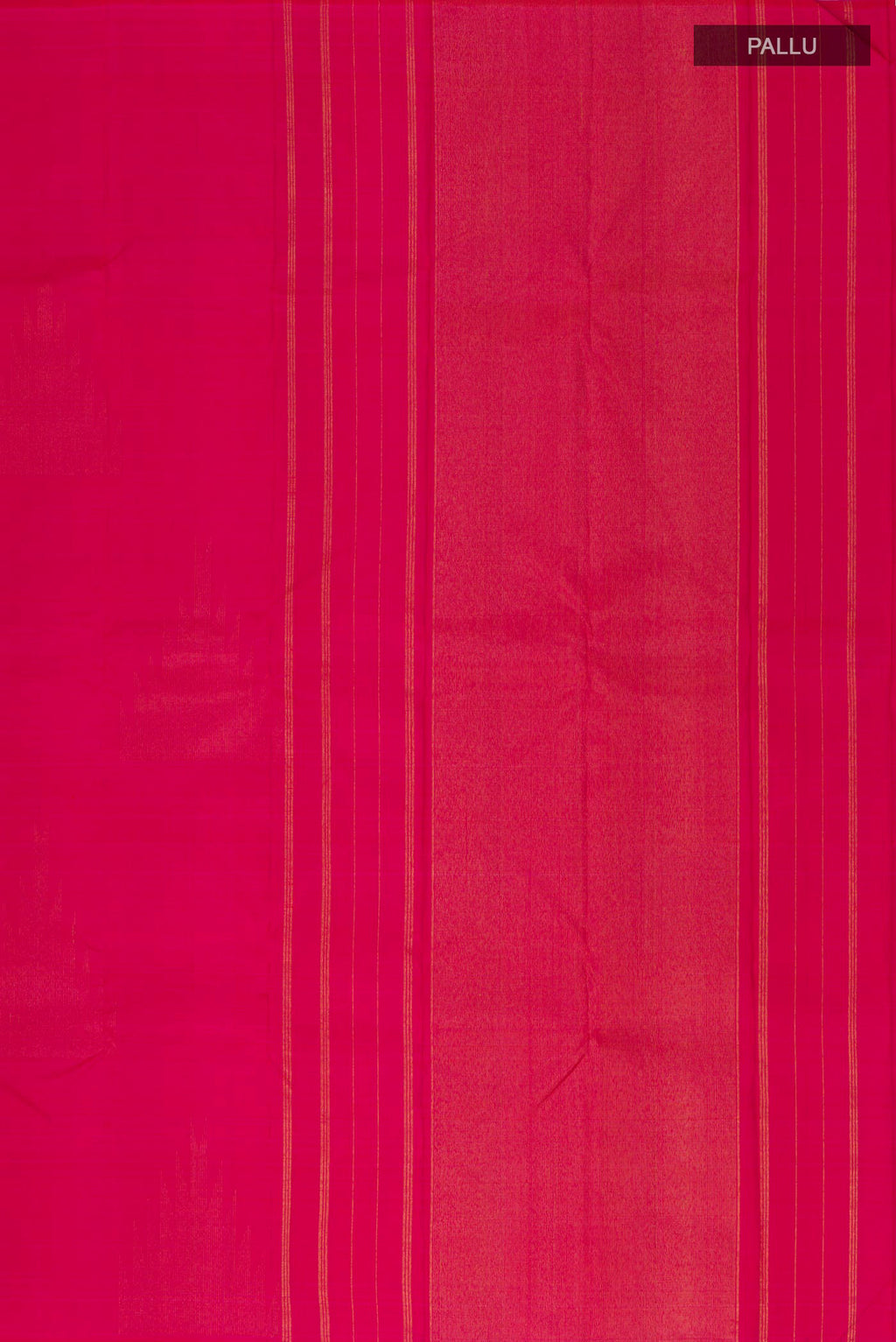 Close up image of the pallu of Pink Kanjivaram Silk Saree with Zari Butta on the body and Temple Border. 