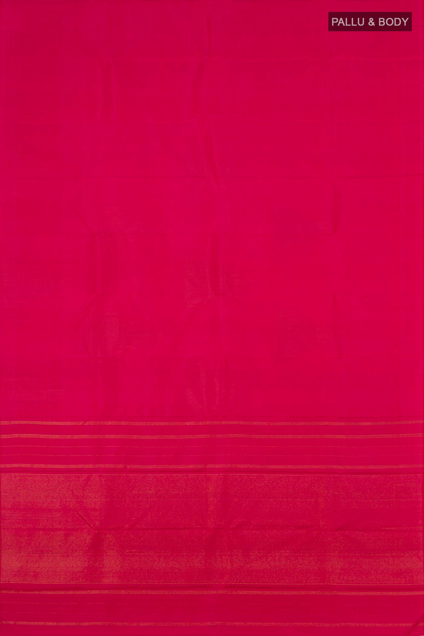 Flat view of Pink Kanjivaram Silk Saree with Zari Butta on the body and Temple Border. 