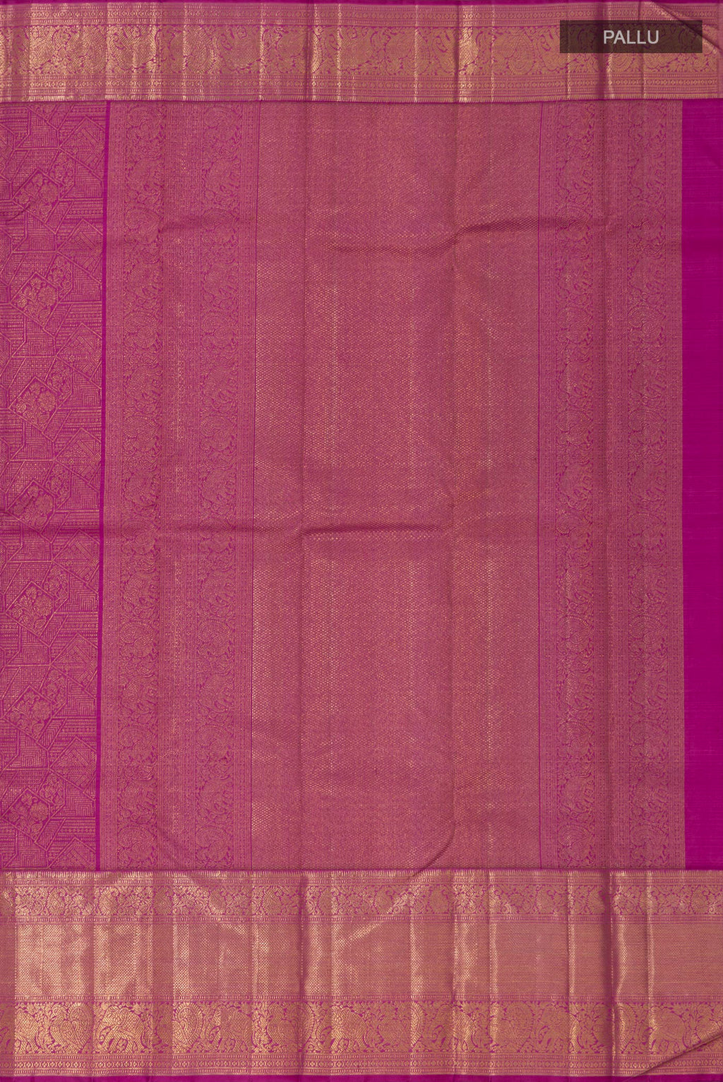 Close up image of the pallu of Pink Kanchipuram Silk Saree with Zari Brocade on the body and Zari Border. 