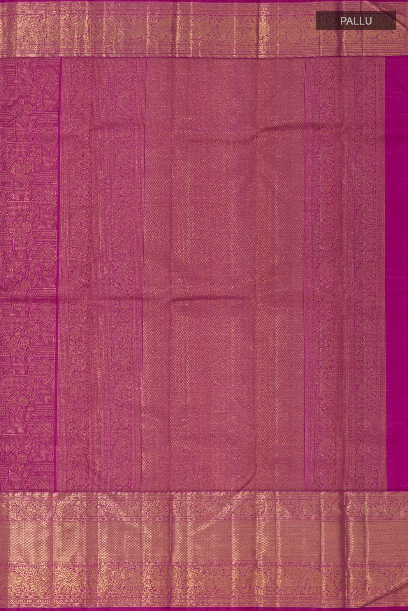 Close up image of the pallu of Pink Kanchipuram Silk Saree with Zari Brocade on the body and Zari Border. 