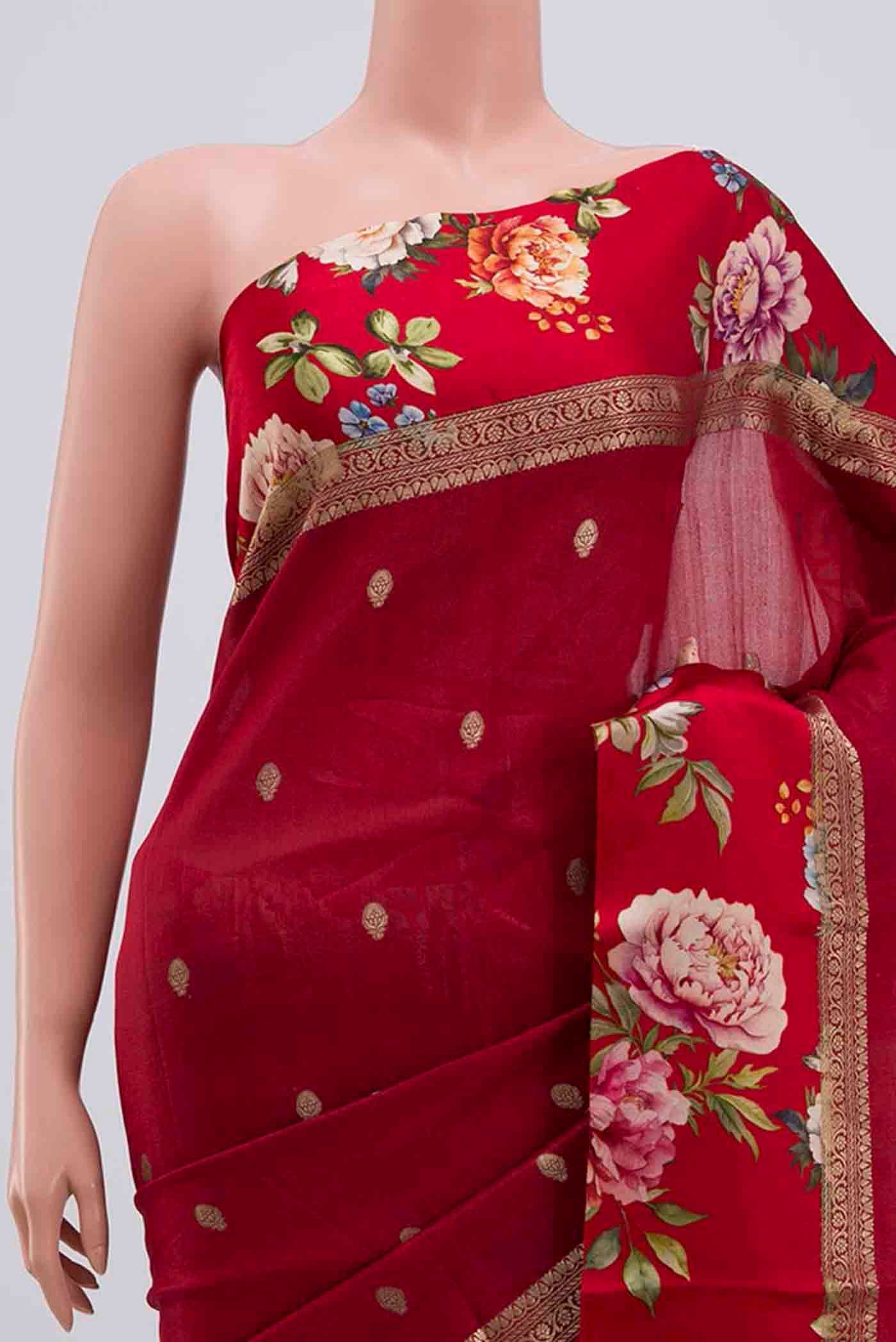 Border image of Maroon Tussar Silk Saree with Zari Butta on the body and Fancy Border