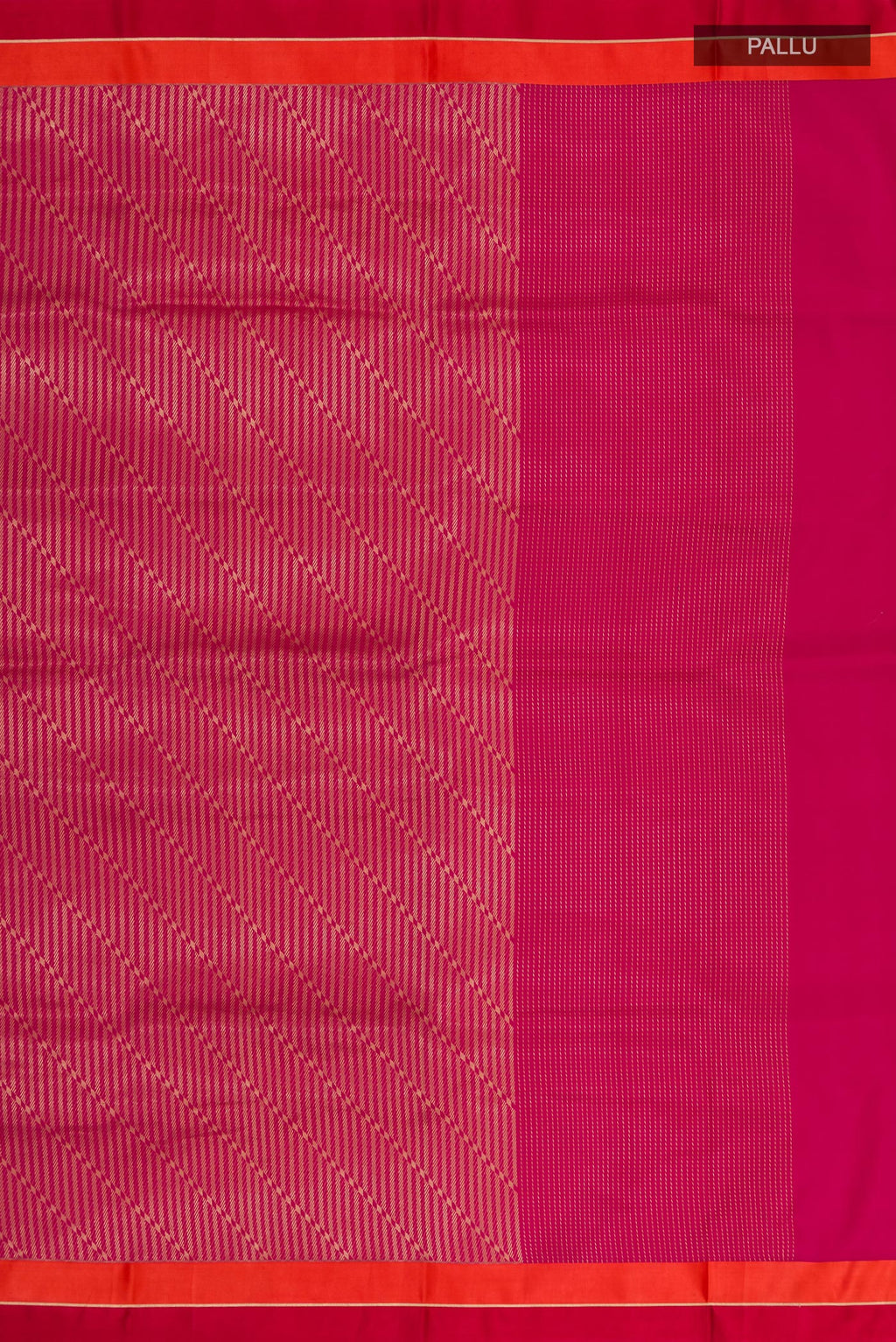 Close up image of the pallu of Pink Banarasi Silk Saree with Zari Brocade on the body and Thin Zari Line. 