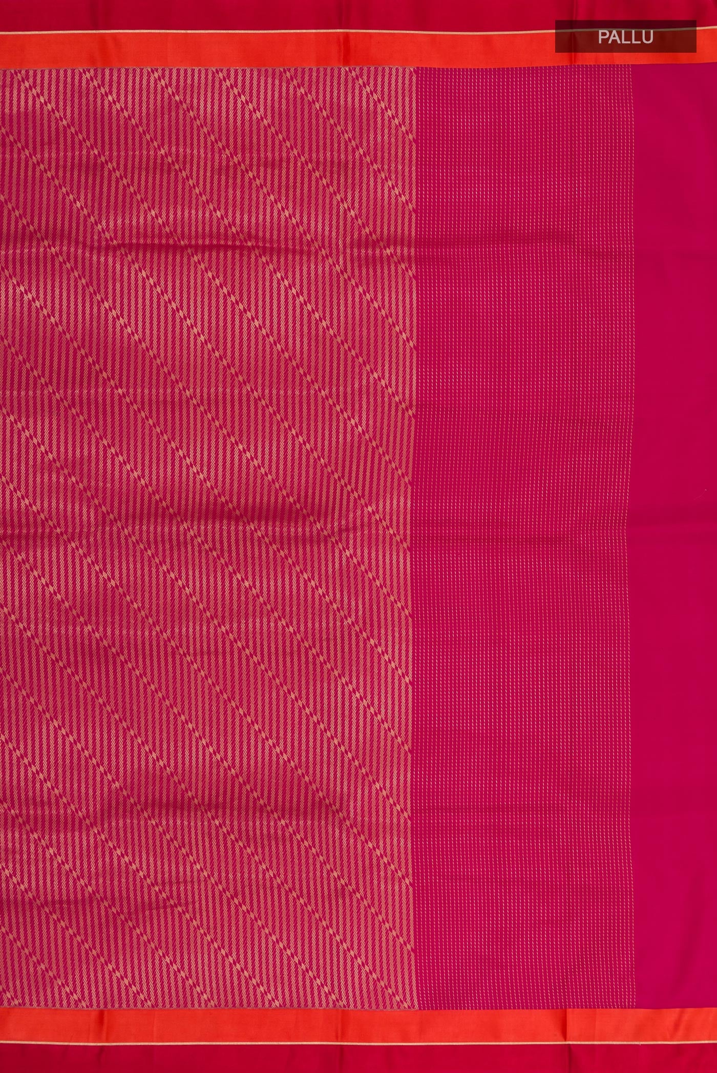 Close up image of the pallu of Pink Banarasi Silk Saree with Zari Brocade on the body and Thin Zari Line. 