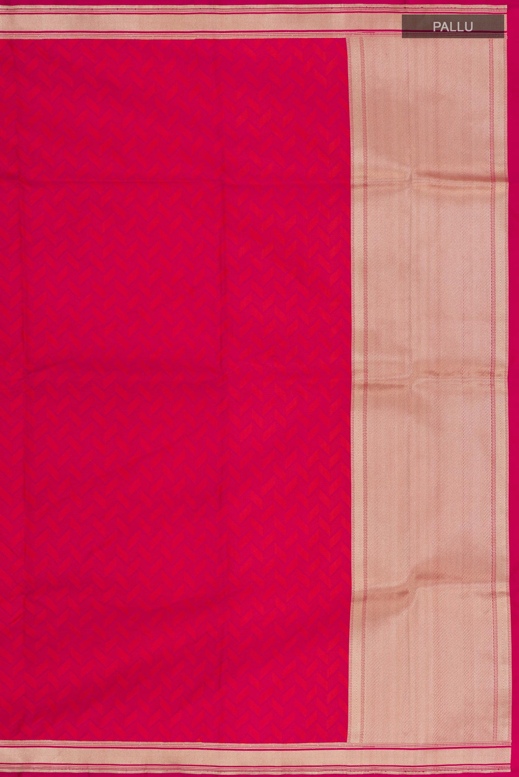 Close up image of the pallu of Pink Banarasi Silk Saree with Jacquard design on the body and Zari Border. 
