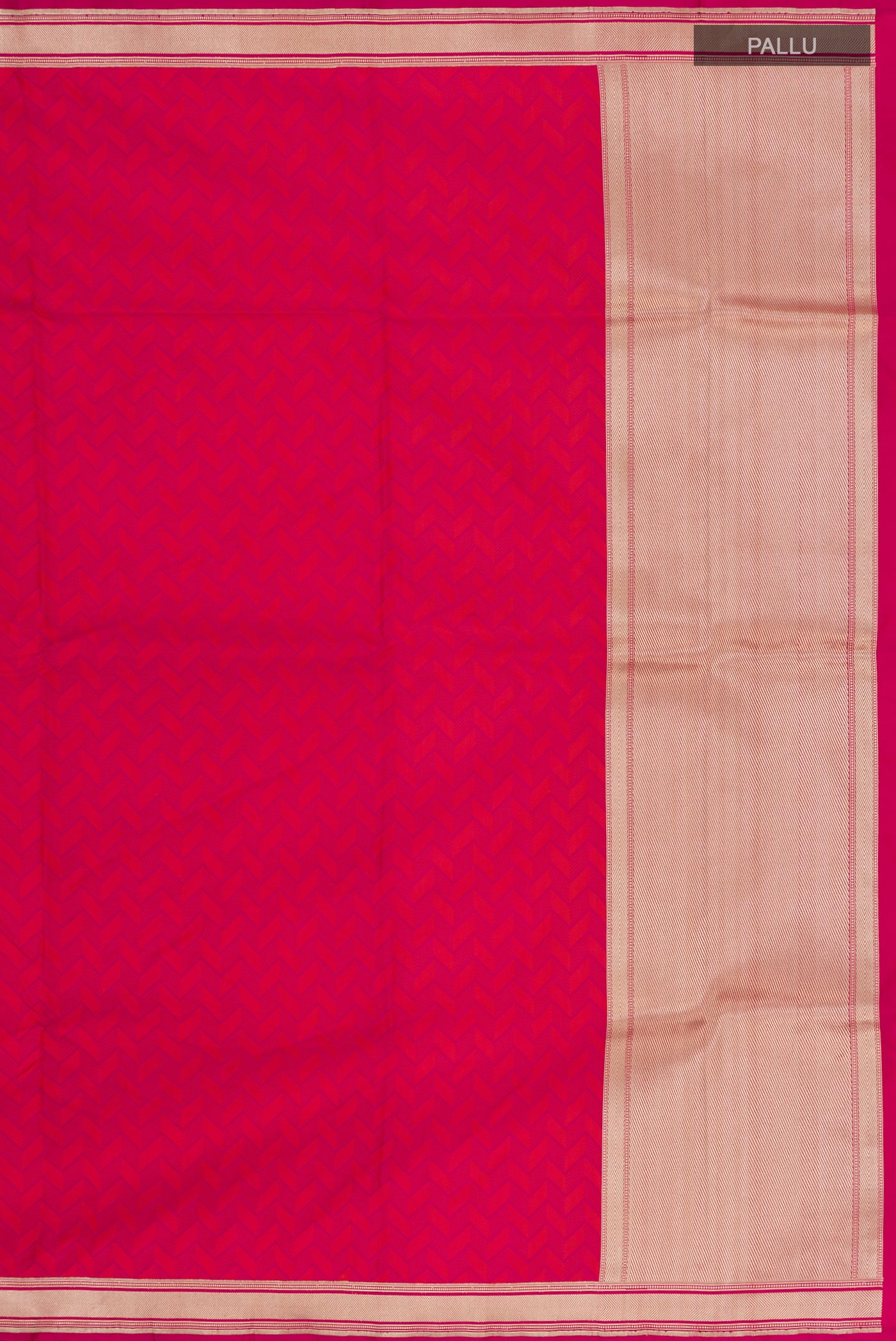 Close up image of the pallu of Pink Banarasi Silk Saree with Jacquard design on the body and Zari Border. 