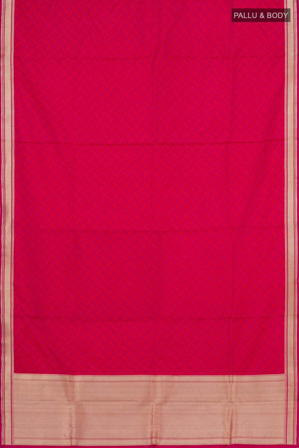 Flat view of Pink Banarasi Silk Saree with Jacquard design on the body and Zari Border. 
