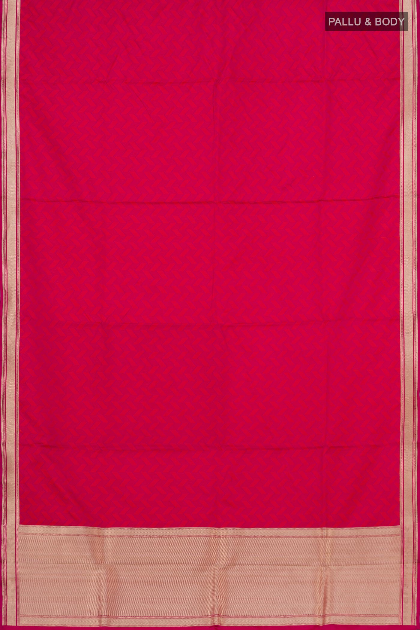 Flat view of Pink Banarasi Silk Saree with Jacquard design on the body and Zari Border. 