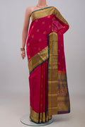 Pink Kanchipuram Silk Saree with Jacquard With Zari Butta on the body and Zari Border.  displayed on a mannequin