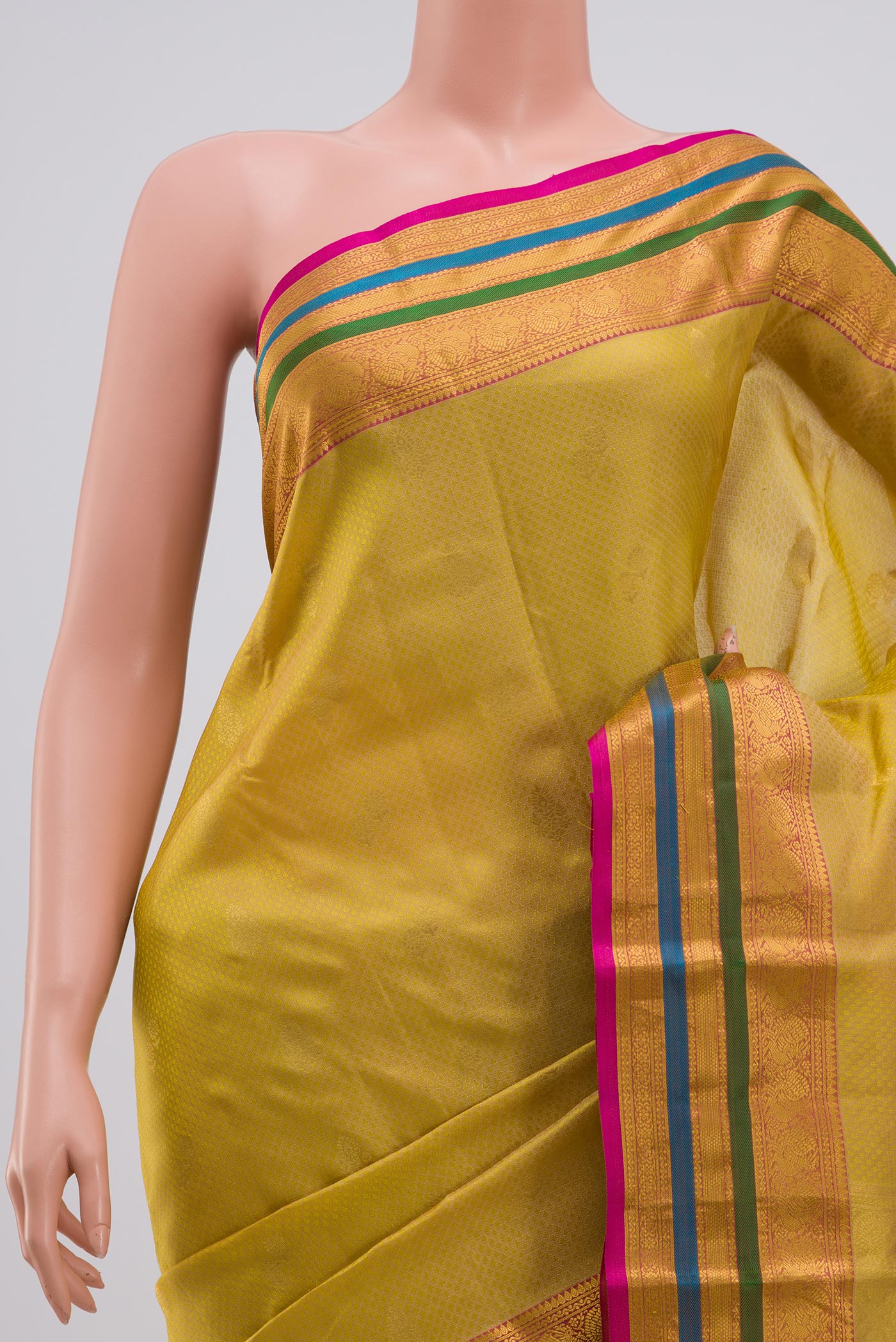 Border image of Beige Kanchipuram Saree with Jacquard With Zari Butta on the body and Zari Border. 
