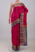 Pink Kanchipuram Silk Saree with Jacquard With Zari Butta on the body and Zari Border.  displayed on a mannequin