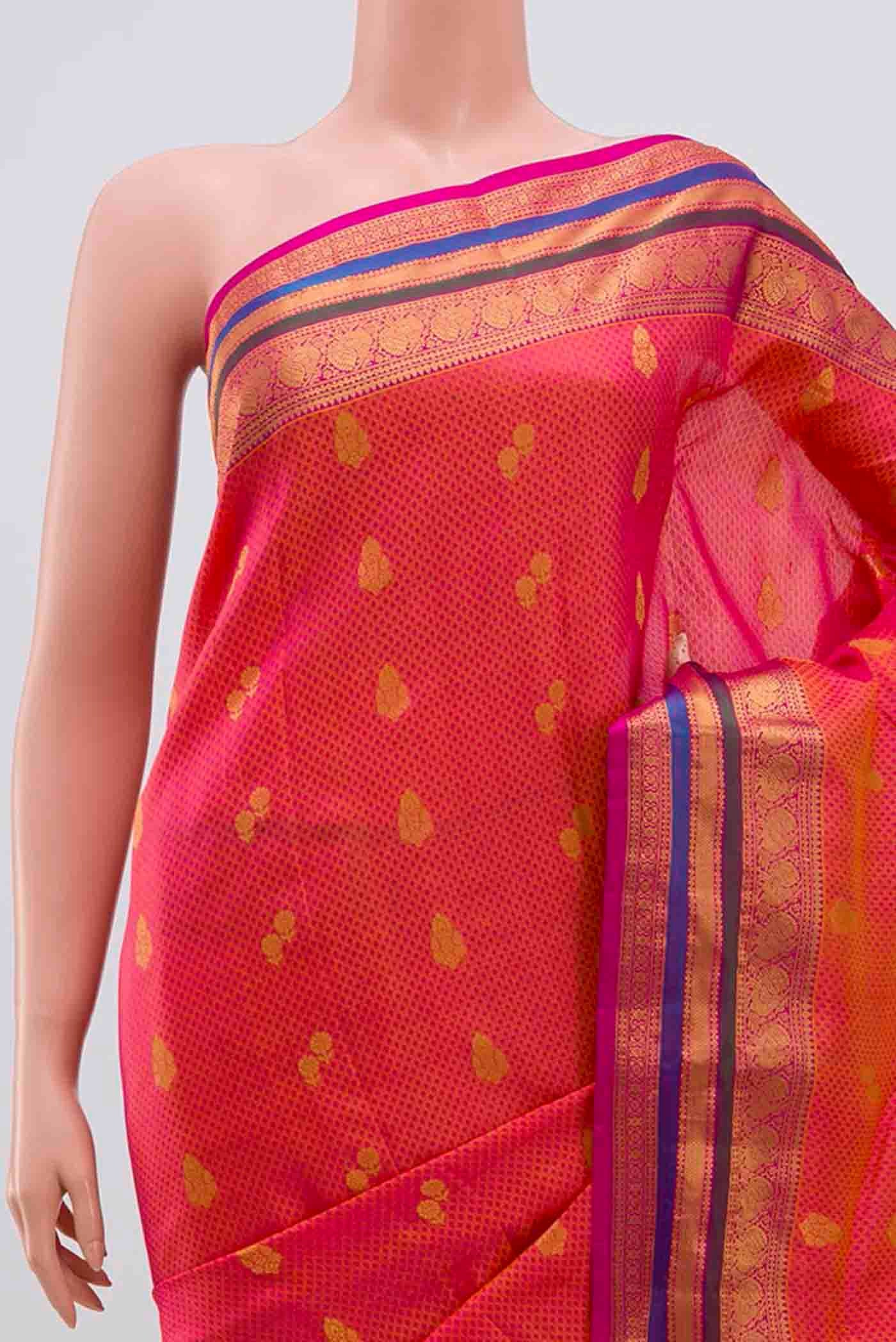 Border image of Pink with Yellow Color Kanchipuram Silk Saree with Jacquard With Zari Butta on the body and Zari Border