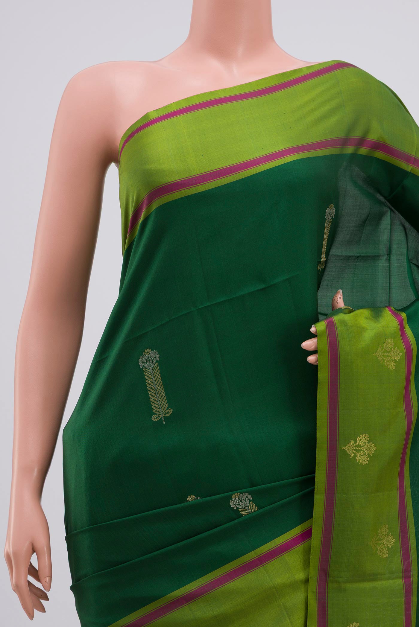 Border image of Green Soft Silk Saree with Zari Butta on the body and Fancy Border. 