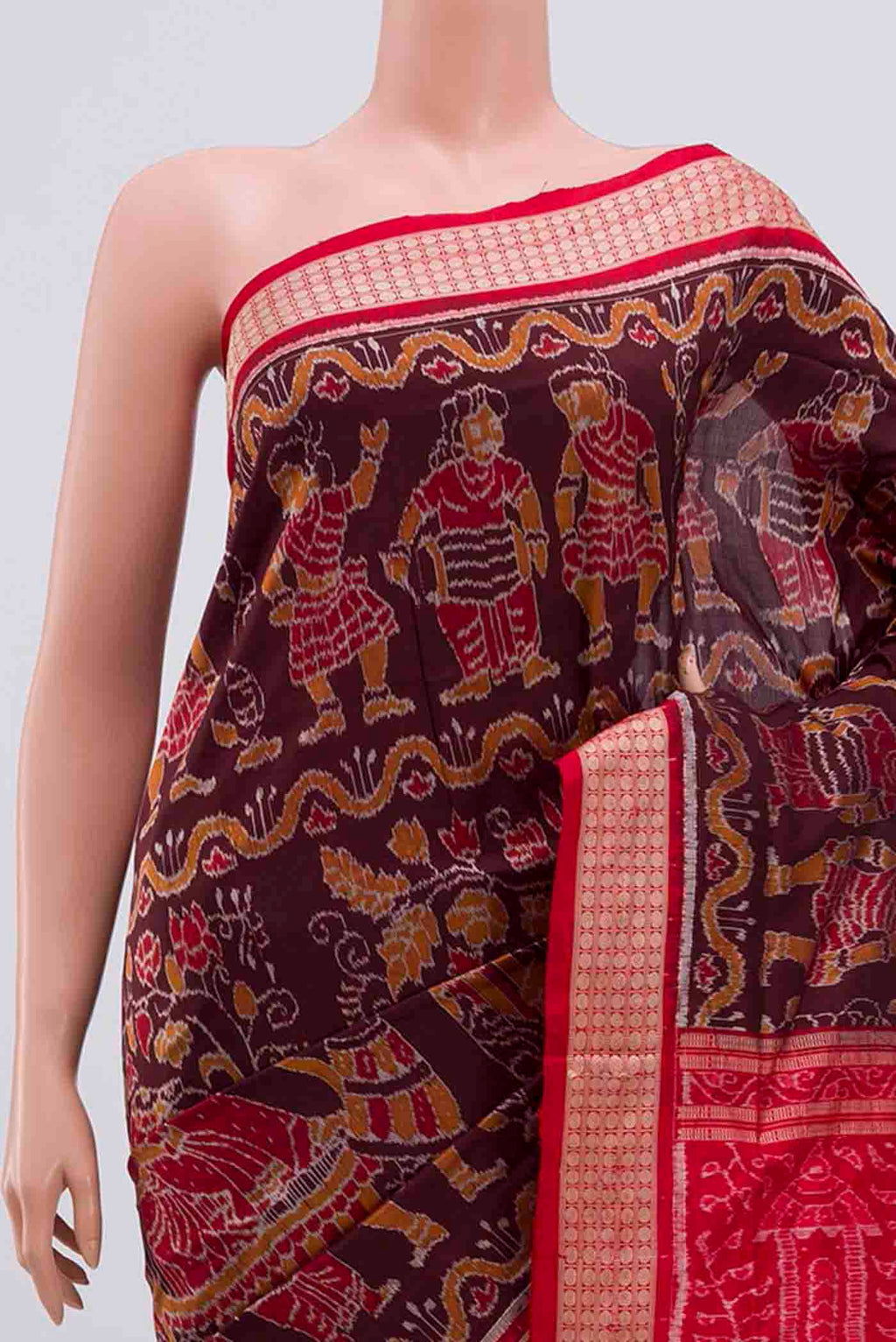 Border image of Coffee Brown Orissa Silk Saree with Pure Ikat on the body and Thread Border
