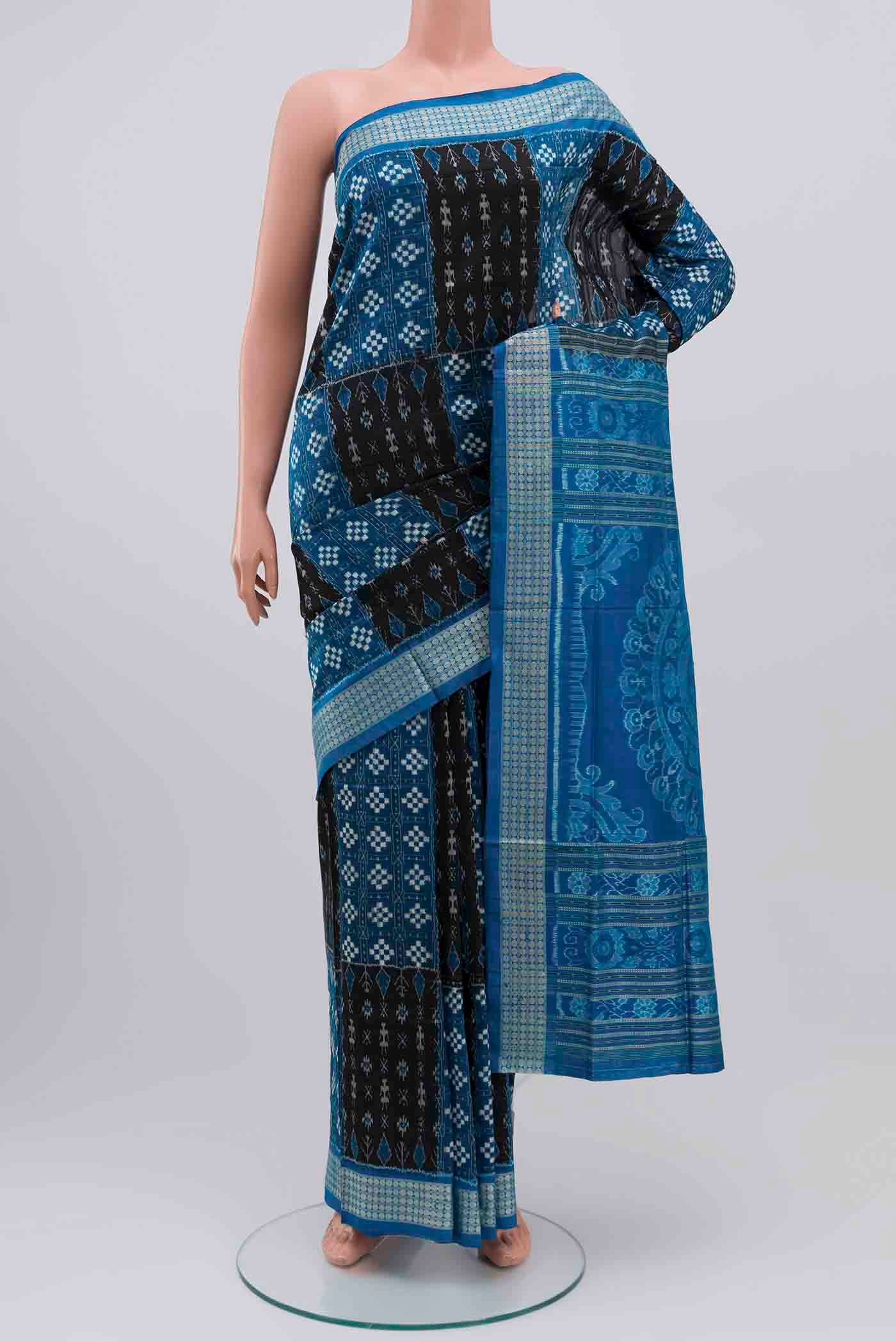 Multi Color Orissa Silk Saree with Ikat design on the body and Thread Border displayed on a mannequin