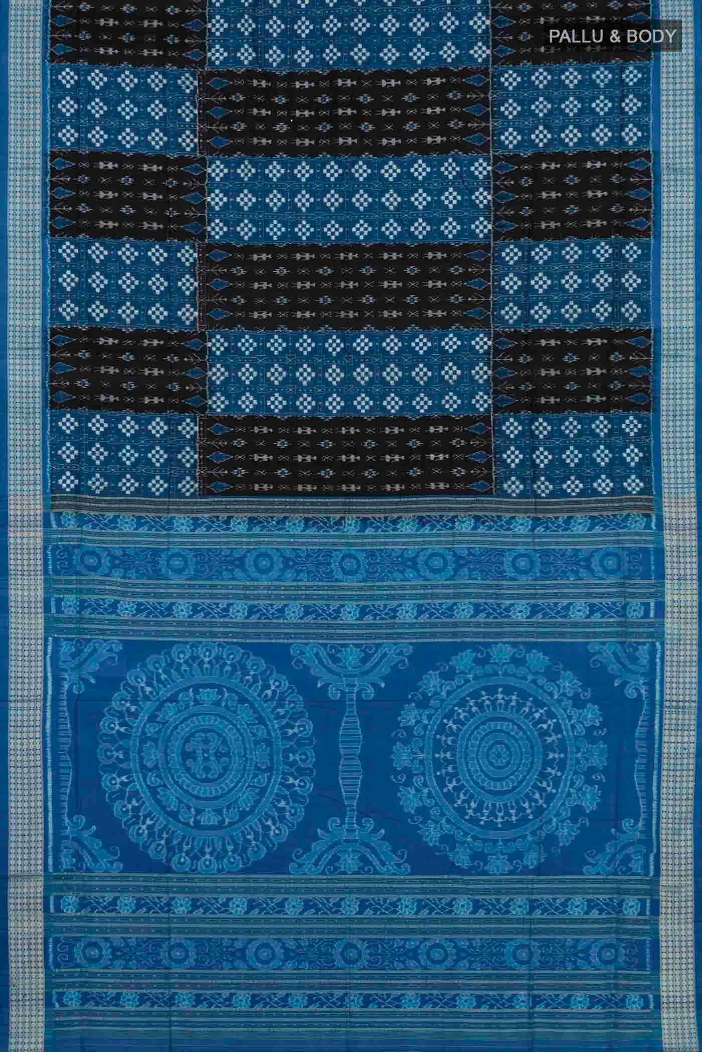 Flat view of Multi Color Orissa Silk Saree with Ikat design on the body and Thread Border