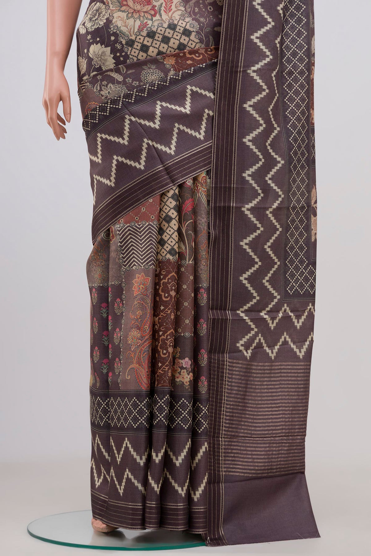 Pleats and pallu of Multi Color Tussar Silk Saree with Fancy on the body and Fancy Border. 