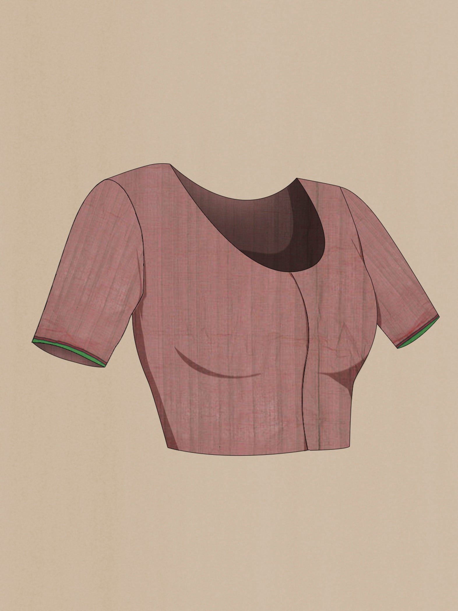 Close up image of the blouse of Red with Green Dual Tone Coimbatore Cotton Saree with Thread Butta on the body and Plain Border. 