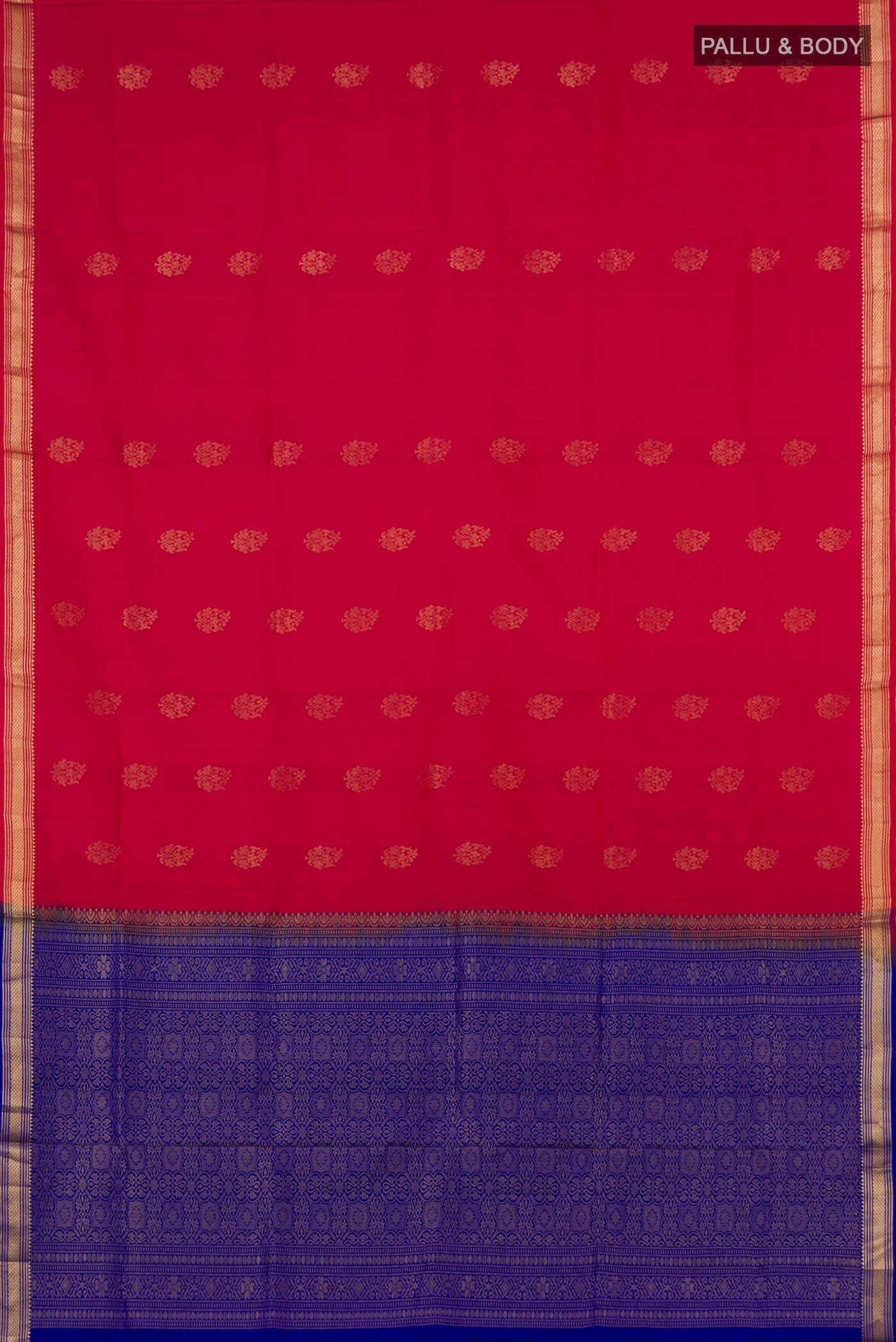 Flat view of Pink Soft Silk Saree with Zari Butta on the body and Zari Border. 
