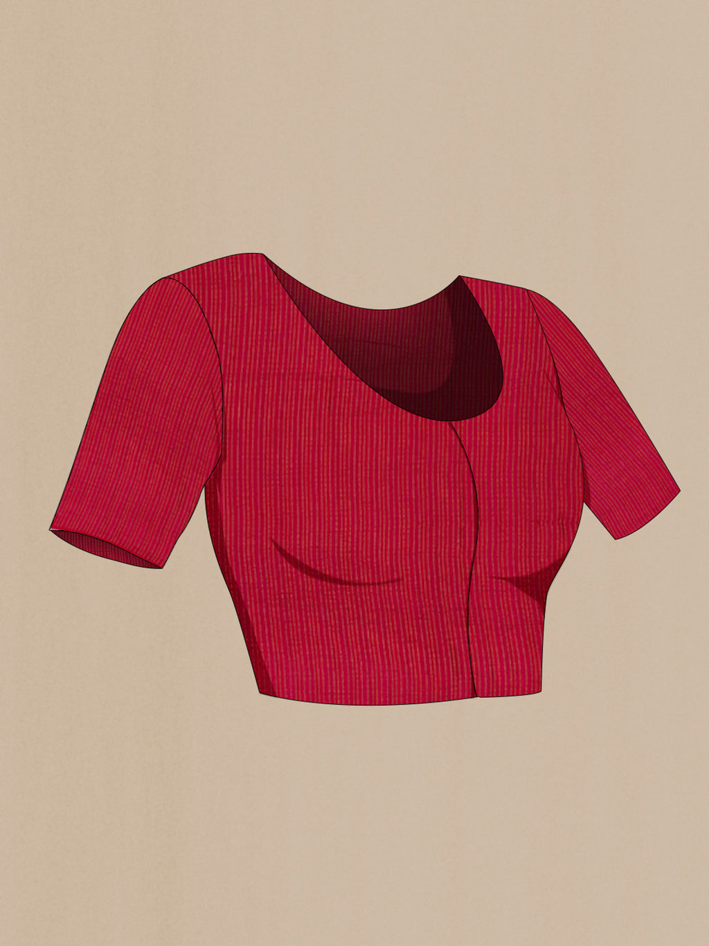 Close up image of the blouse of Red Chiffon Saree with Zari Butta on the body and Zari Border. 