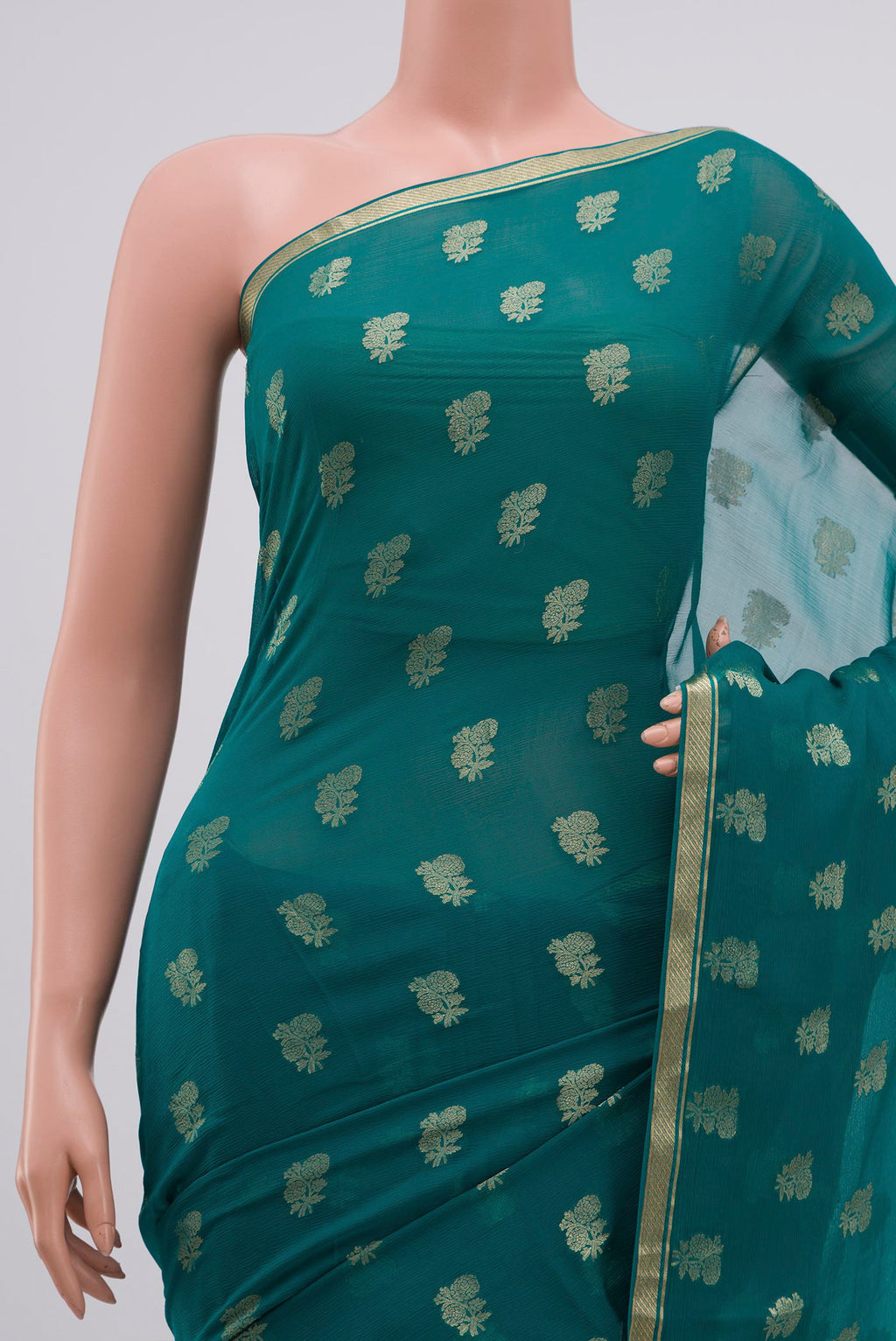Border image of Maya Blue Chiffon Saree with Zari Butta on the body and Zari Border. 